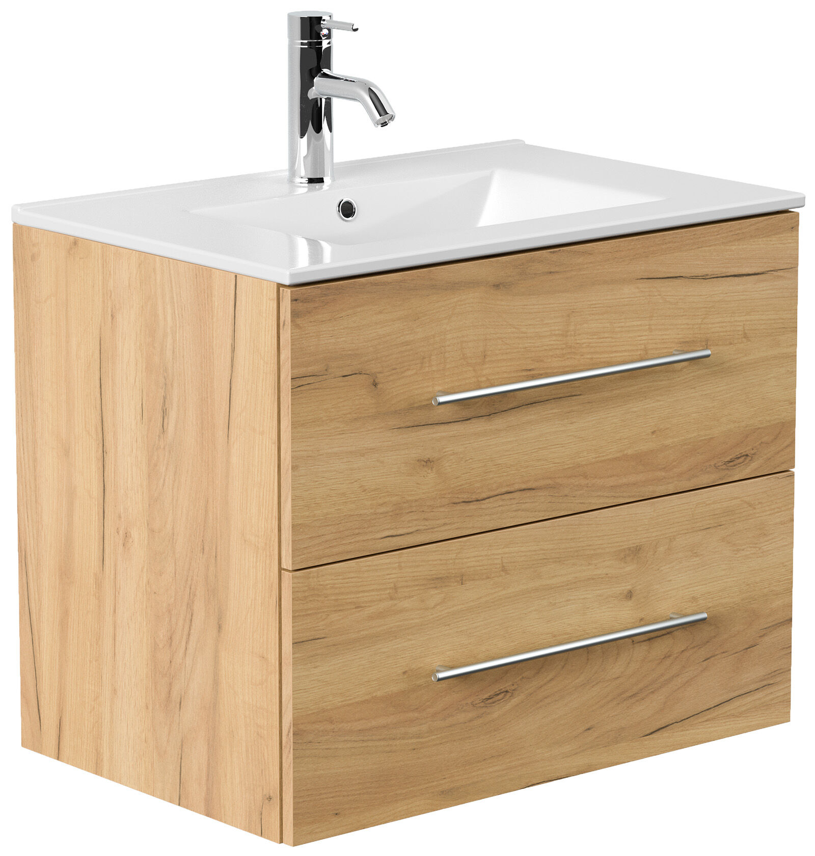 Badmöbel Set Firenze 70 3tlg. LED Spiegel und Hochschrank eiche gold