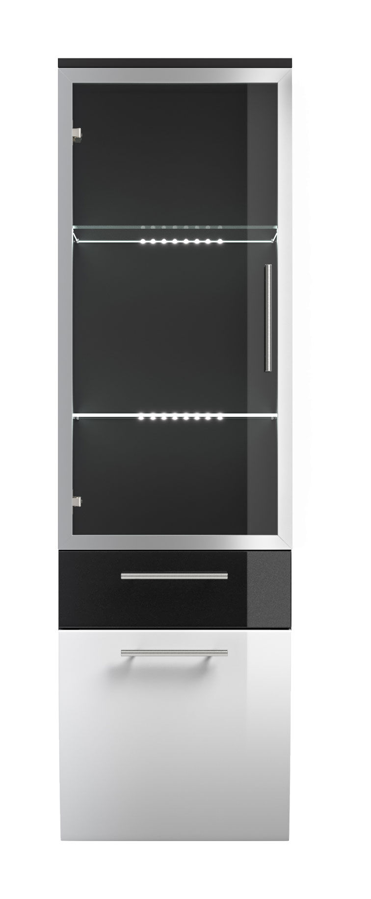 Hochschrank Salona 135 cm mit Glastür Weiss hochglanz/Grafit hochglanz