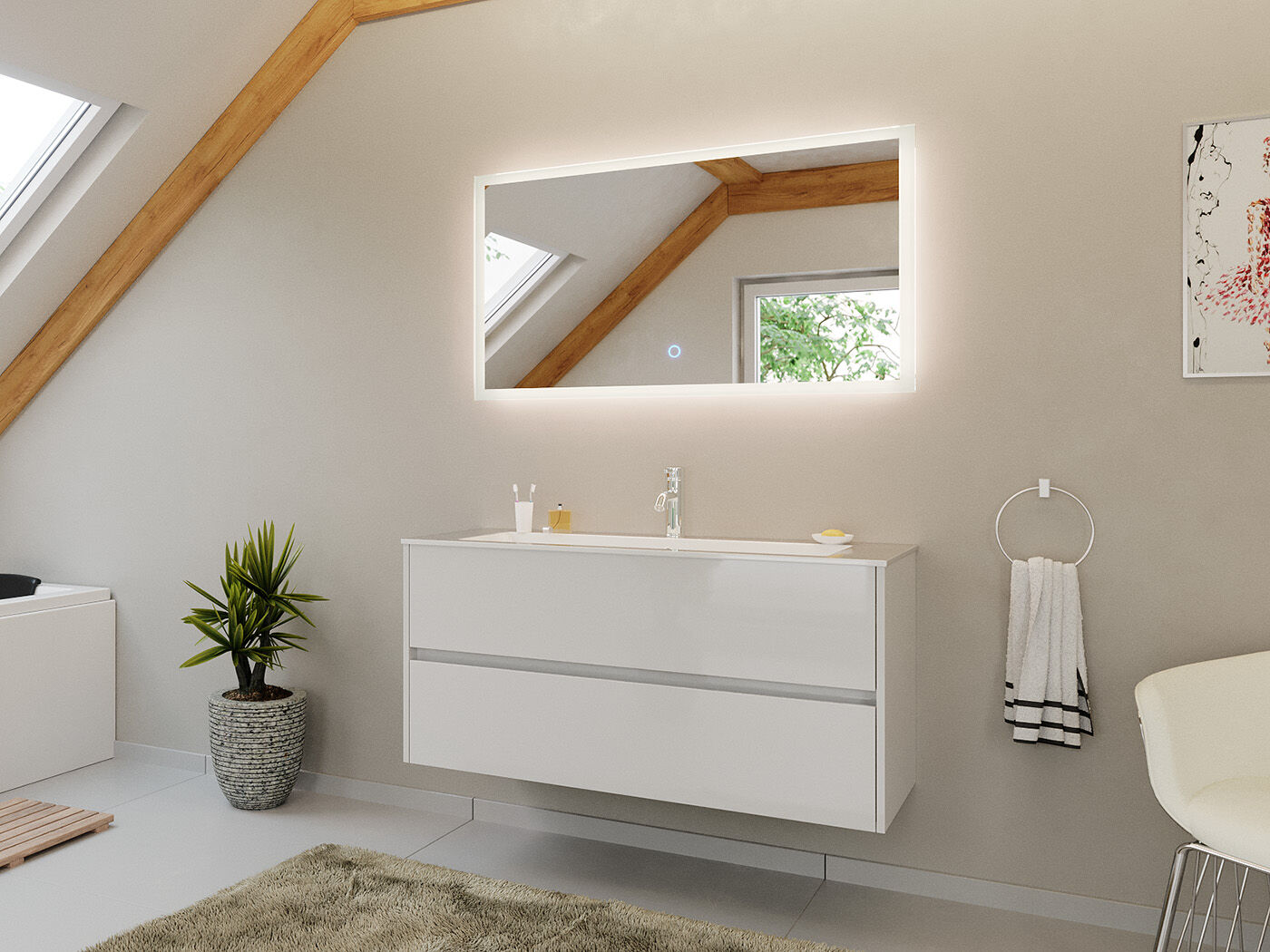 Badmöbel Set Taifun 2tlg. 120 cm mit LED Spiegel eiche gold