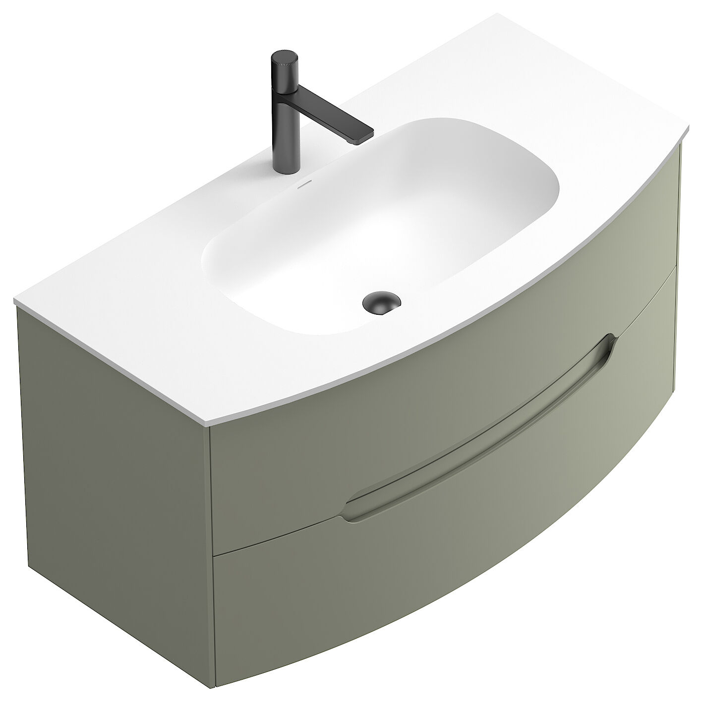 Badmöbel Riva & Waschtisch 100 cm SoftClose montiert grün matt