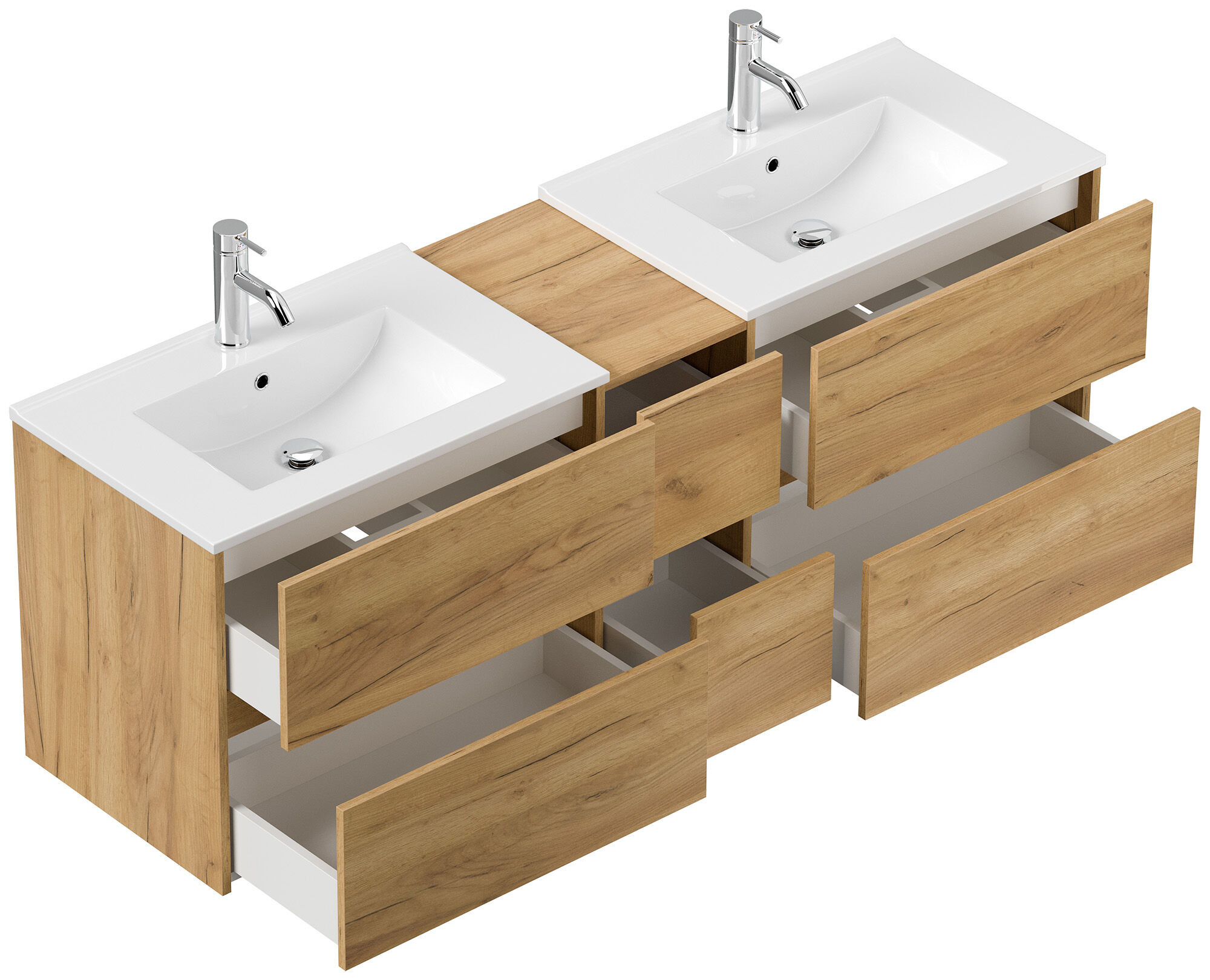 Badmöbelset Taifun 170cm 4tlg mit 2x Spiegelschrank & 3er Boxen Set eiche gold