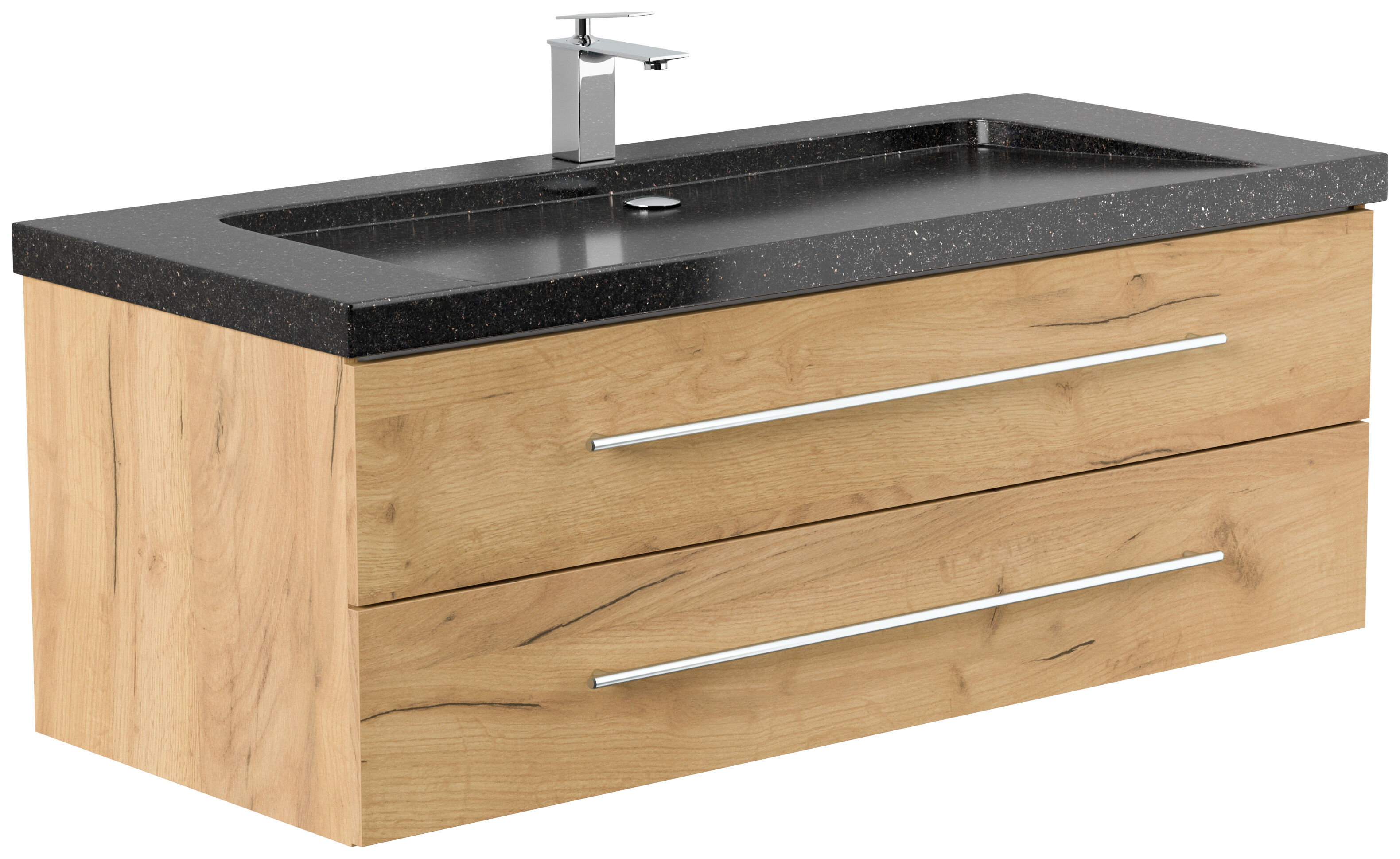Badmöbel Granit Galaxy Black Damo 130 cm 1 Hahnloch SoftClose weiß hochglanz