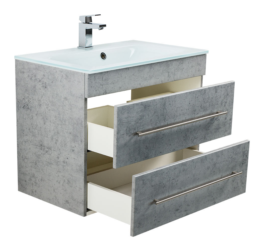 Badmöbel Vitro 750 mit Glaswaschbecken SoftClose beton Badmöbel Vitro 750 mit Glaswaschbecken SoftClose beton