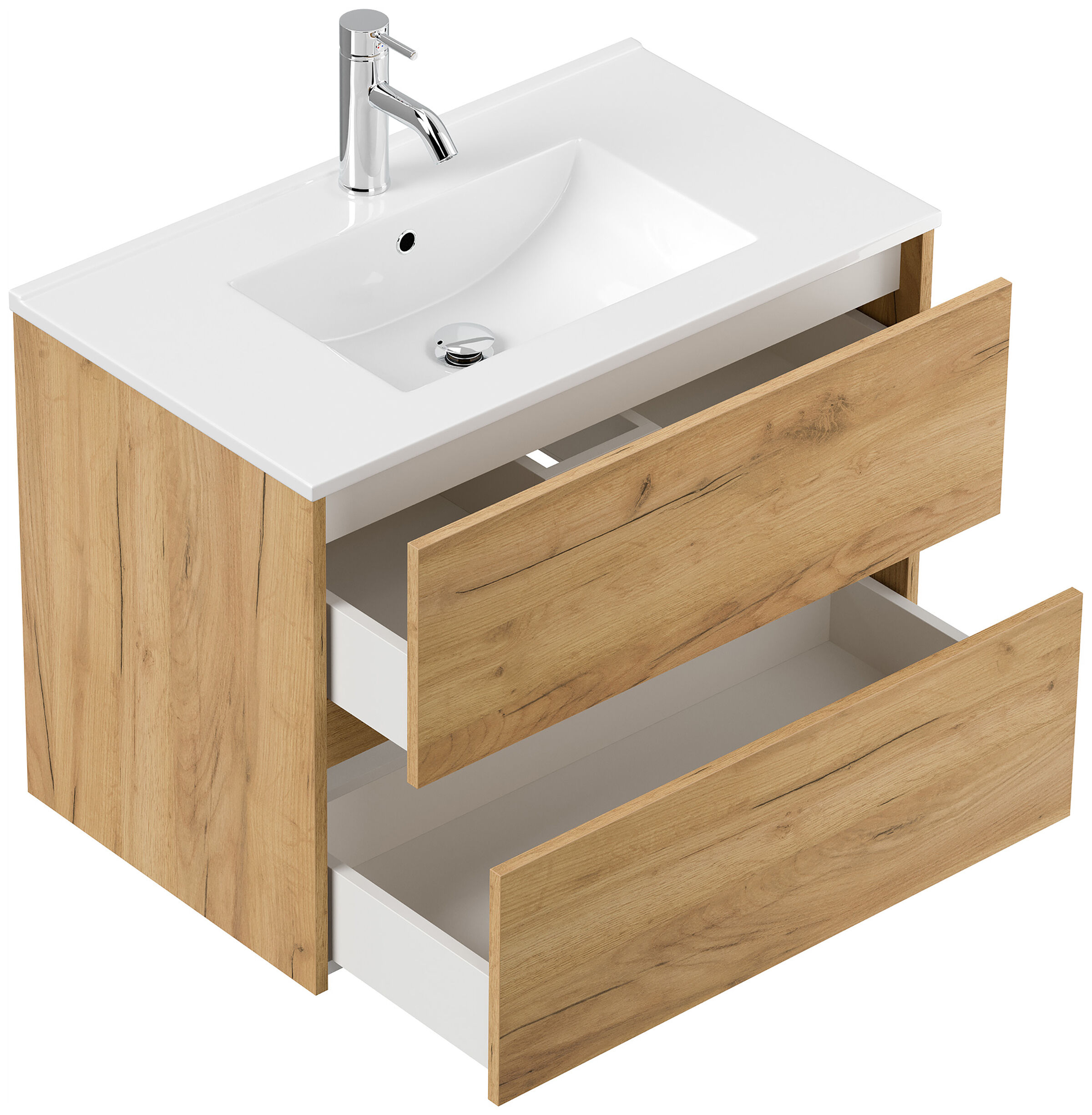 Badmöbelset Taifun 80cm 2 tlg. Waschtisch & LED Spiegel eiche gold