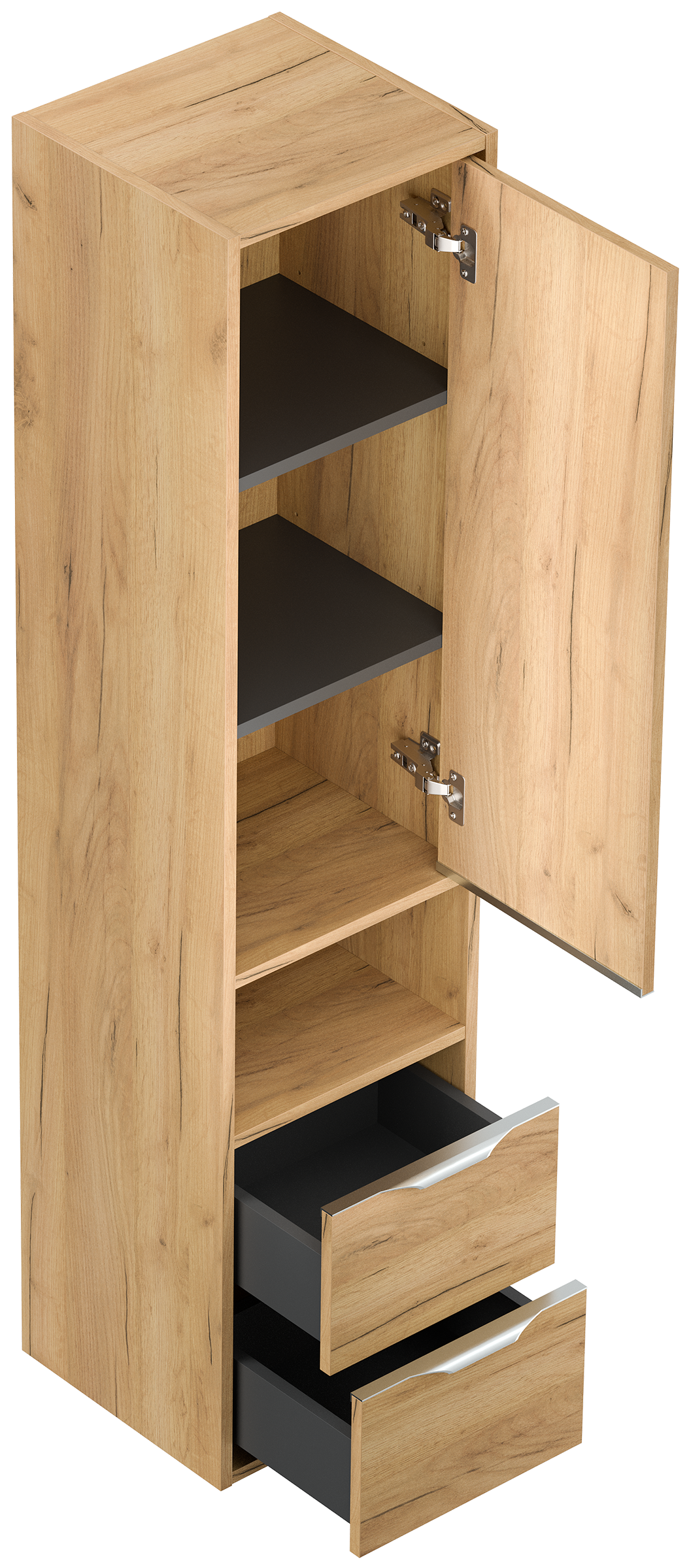 Hochschrank Elements 35x150cm Softclose Tür und Schubladen eiche gold
