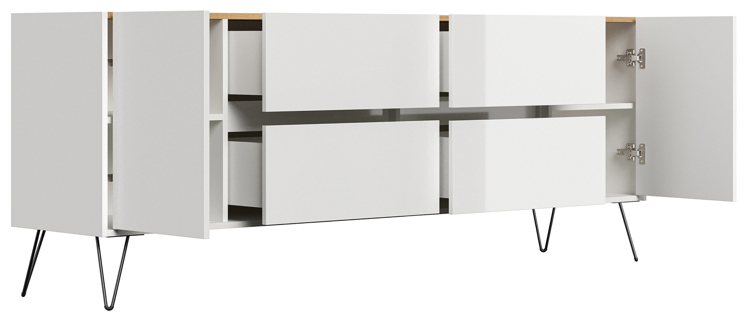 Raumwunder XXL Sideboard Kommode Heros 200cm 4 SoftClose 2 Türen Weiß/Eiche Top