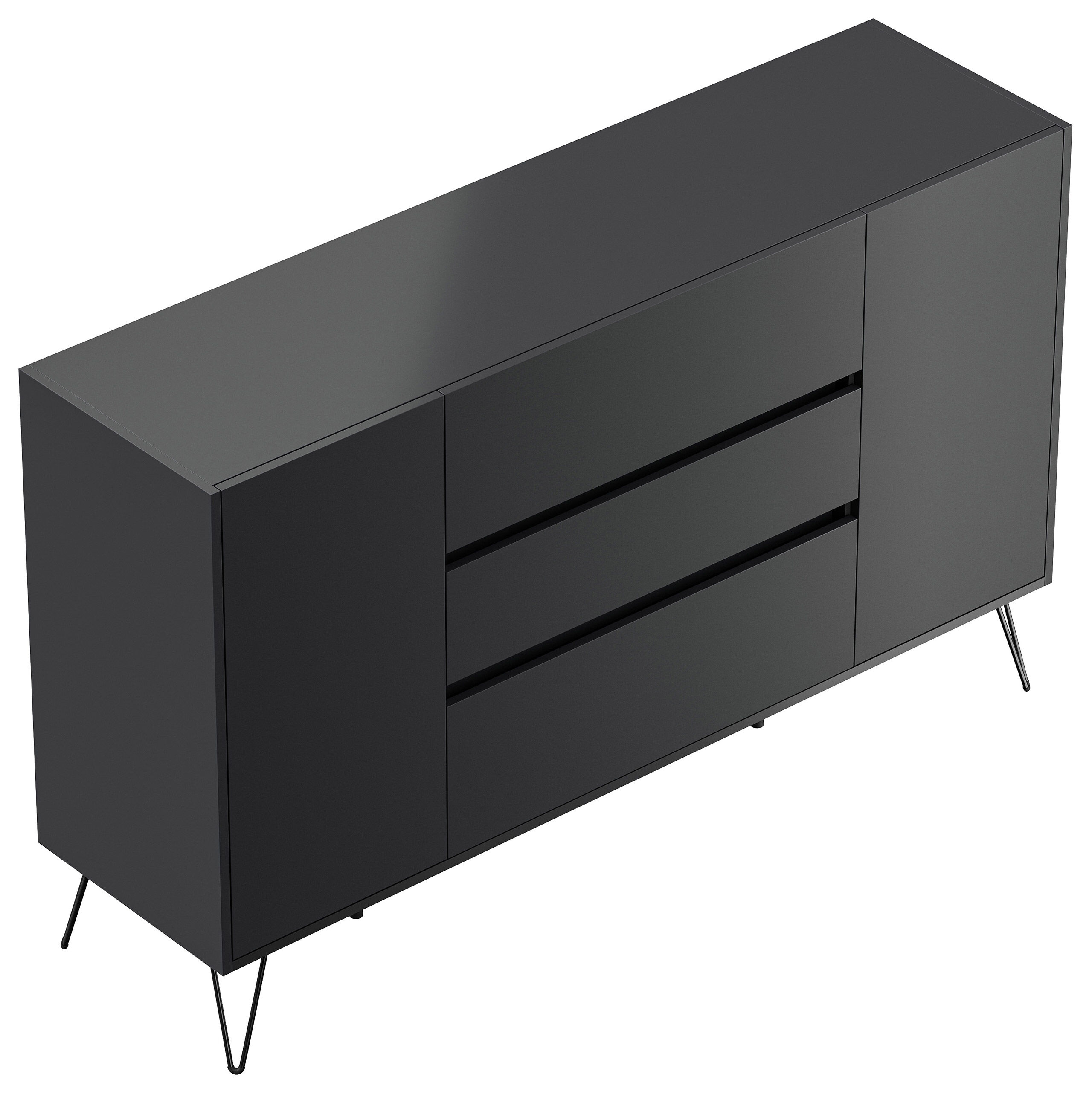 Sideboard Kommode Lovo 155cm Greifraum 3 SoftClose 2 Türen Weiß/Eiche Front