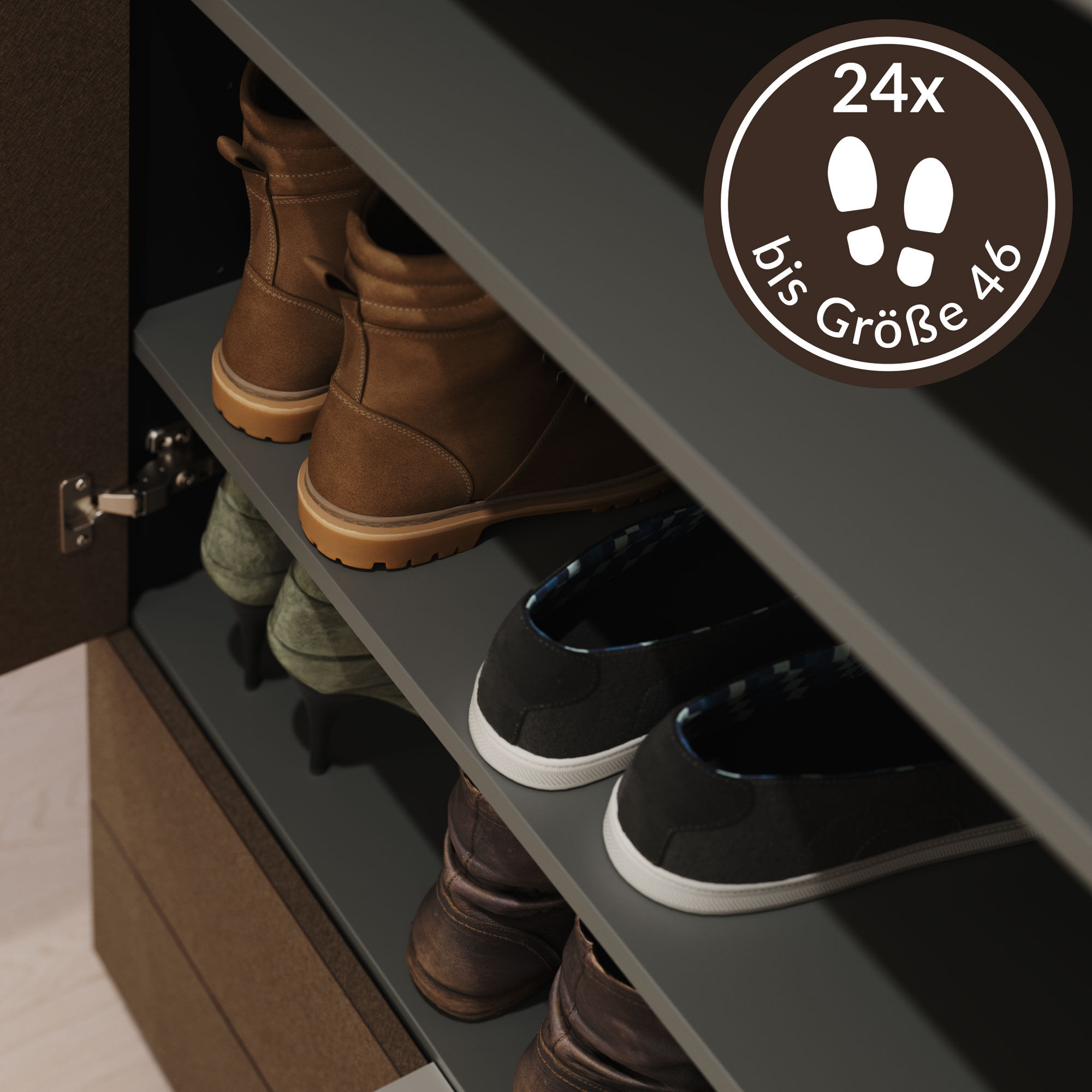 Schuhschrank Castello-M Spiegeltür 2 Softeinzüge 24 Paar Sand