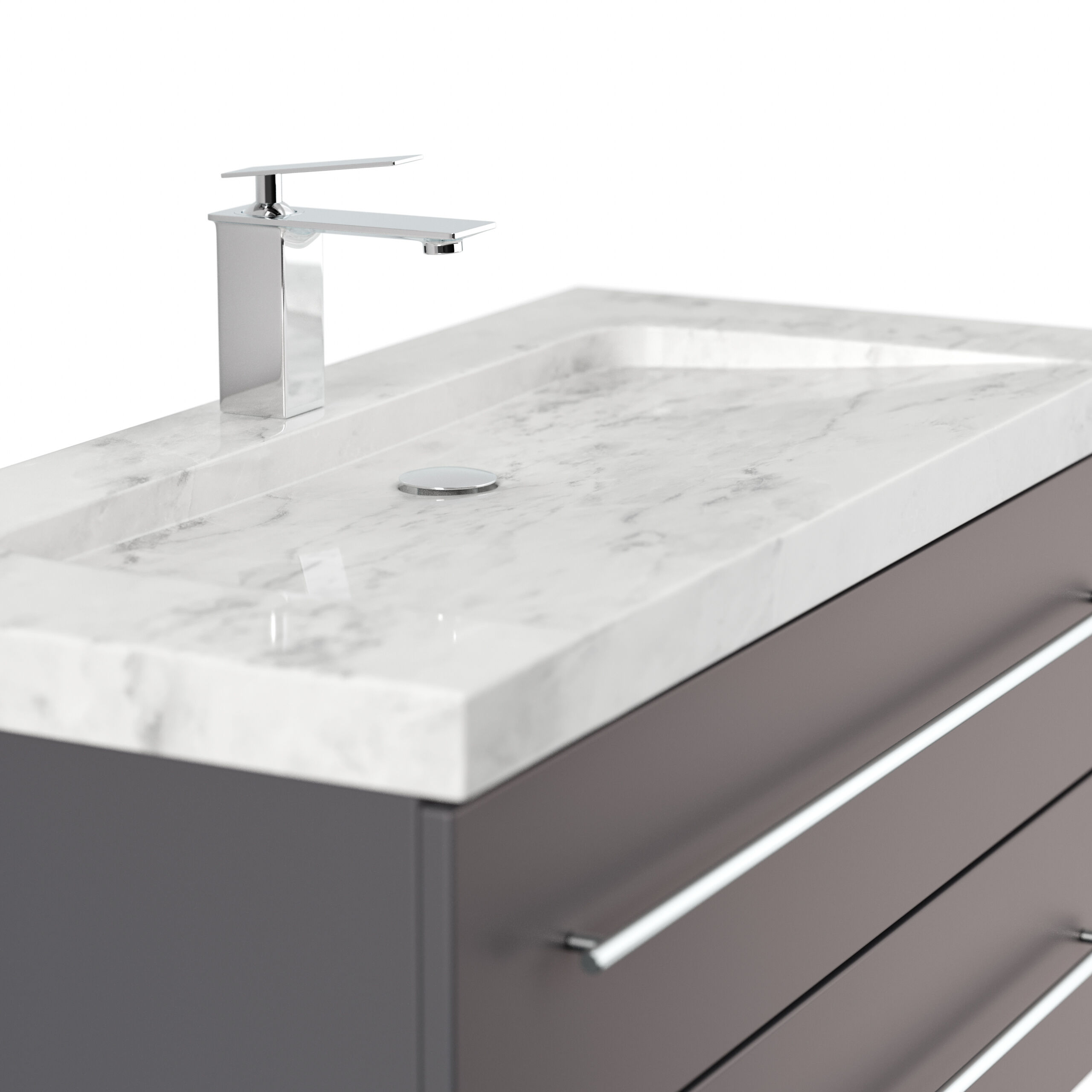 Badmöbel Marmor Carrara White Damo 100 cm 1 Hahnloch SoftClose anthrazit