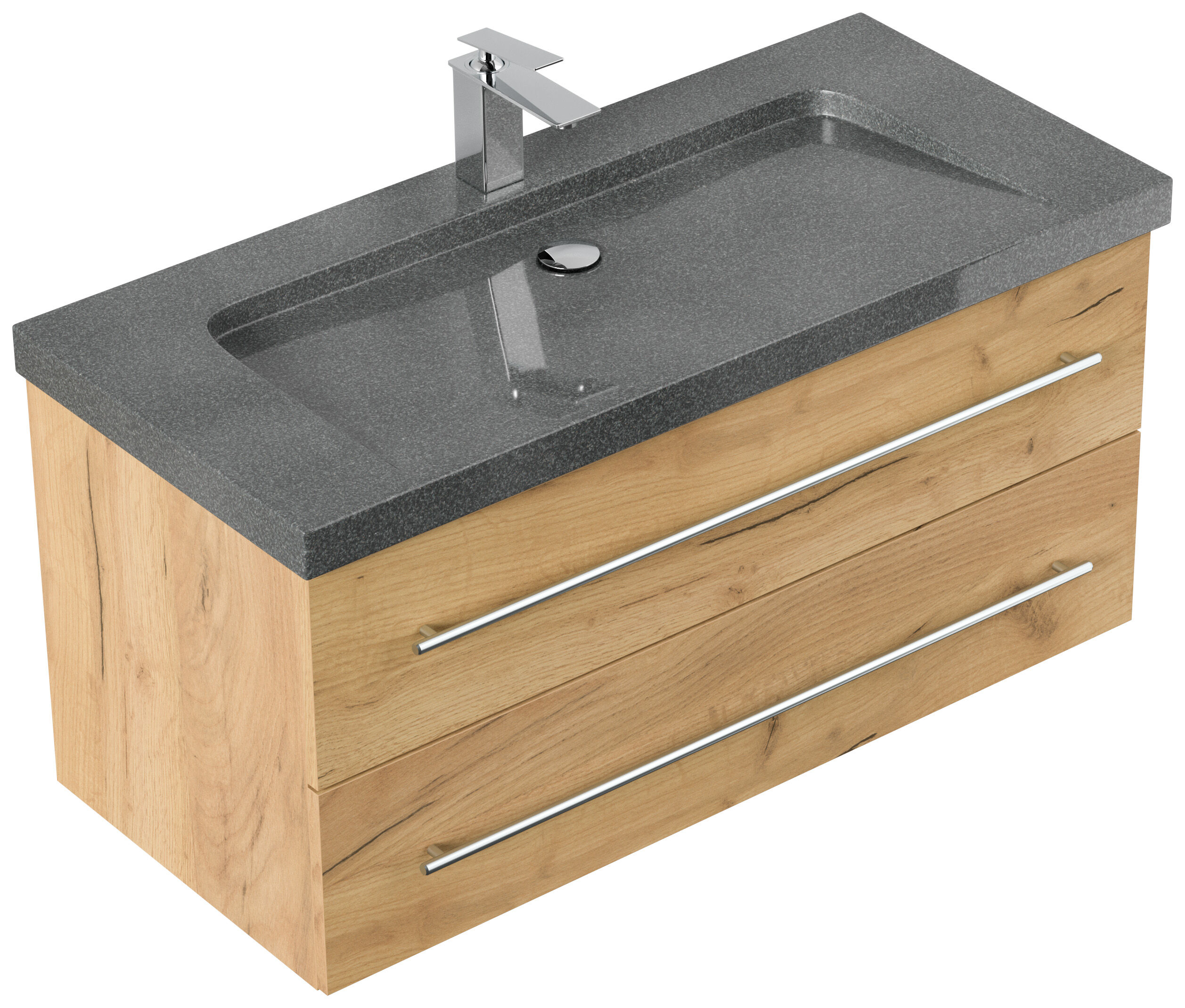 Badmöbel Granit G654 Damo 100 cm 1 Hahnloch SoftClose eiche gold