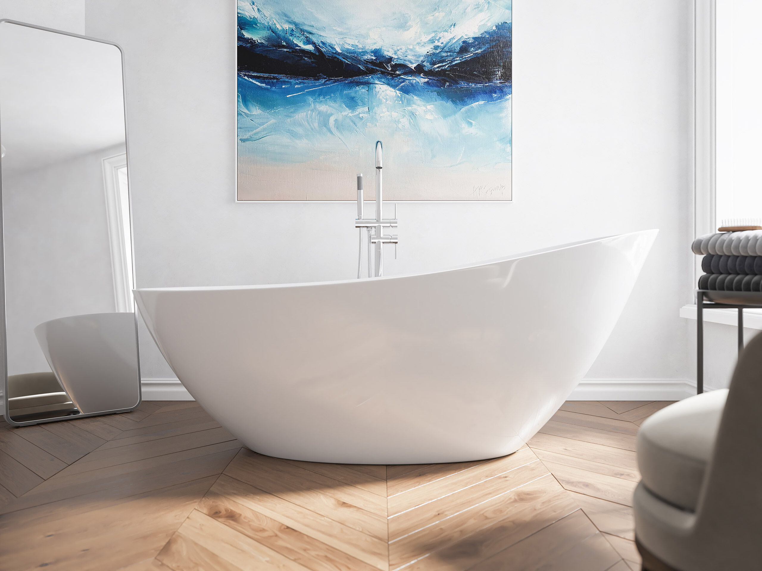Freistehende Badewanne OASIS 180 Mineralguss Weiß glänzend