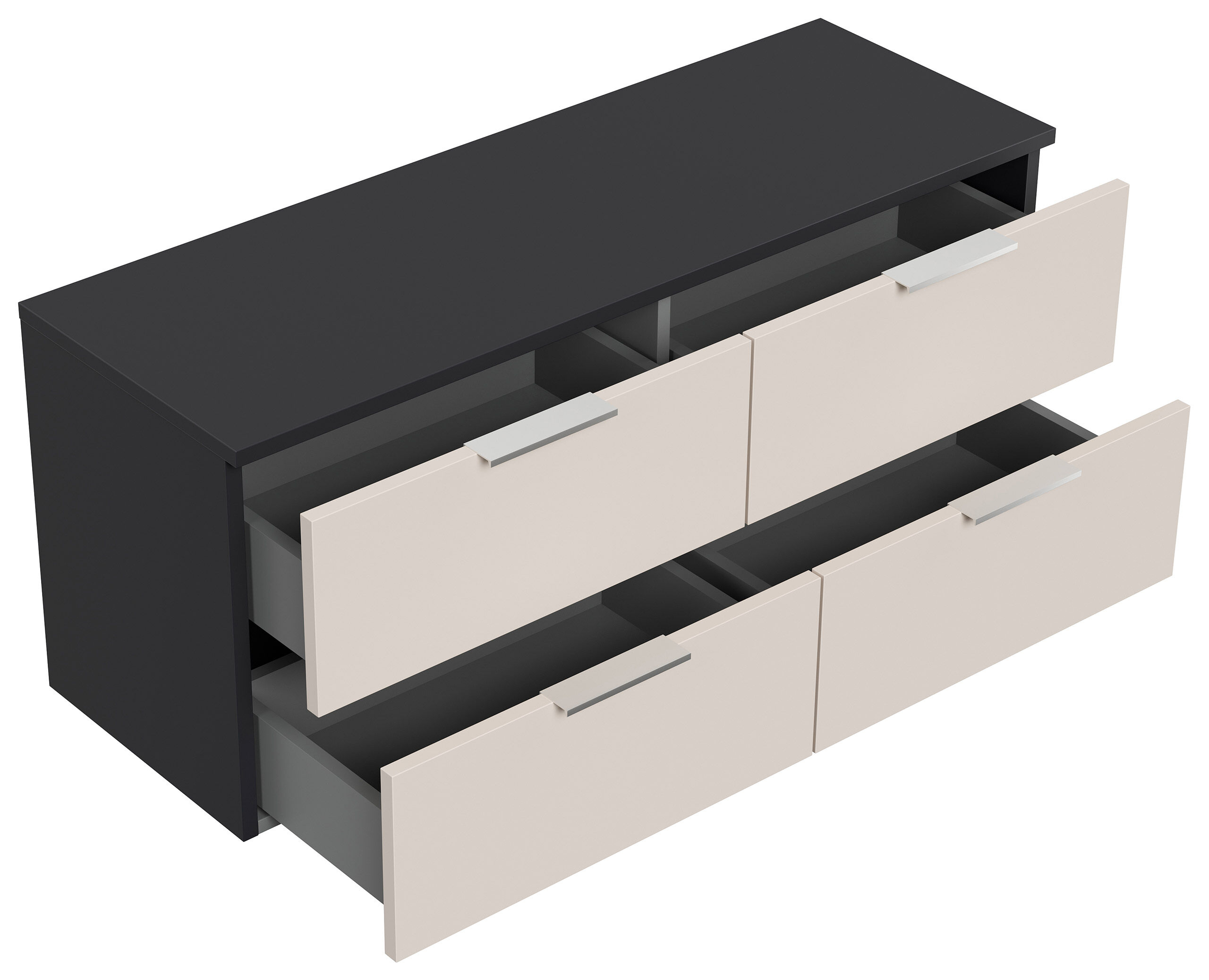 Design Hängekonsole Sideboard Urban Slimline 4 Softeinzüge lackiert Creme-Grafit