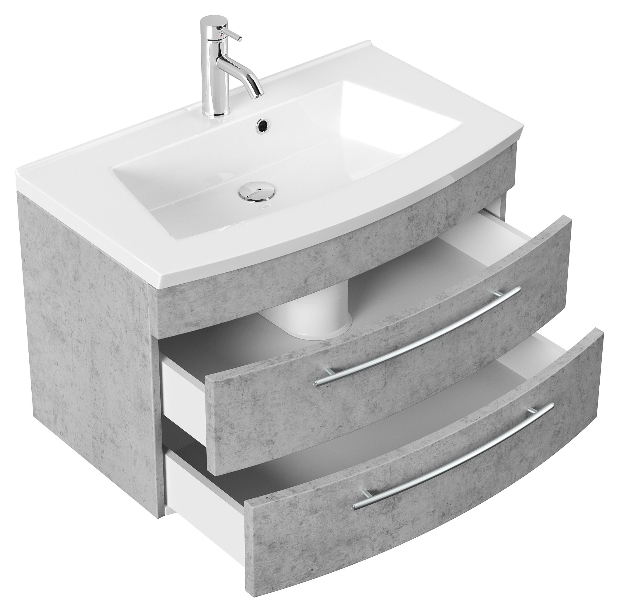 Badmöbel Bella 80 mit runder Front SoftClose beton LED Spiegel
