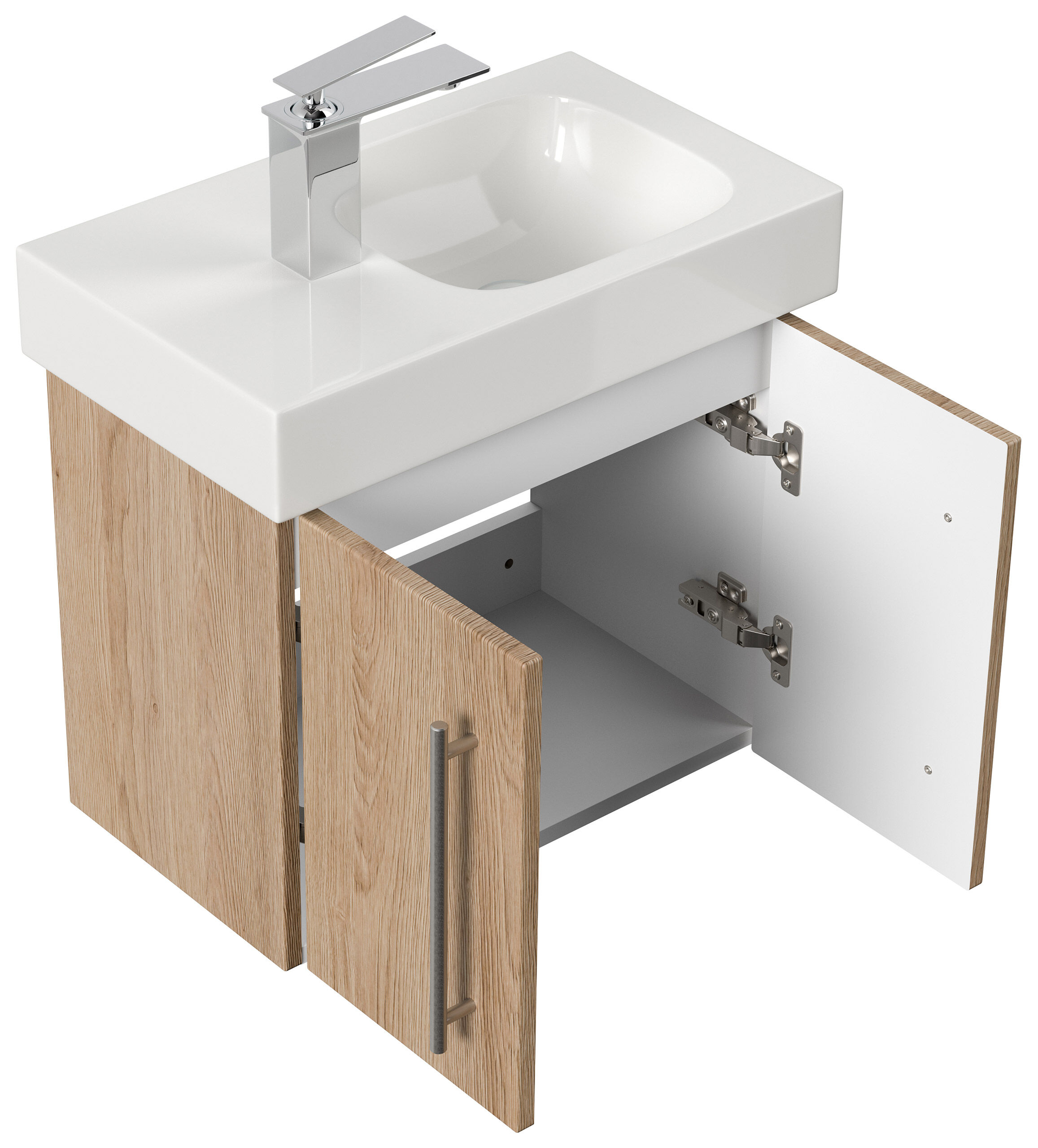 Badmöbel mit Geberit Icon Waschbecken XS 53 cm links weiss hochglanz