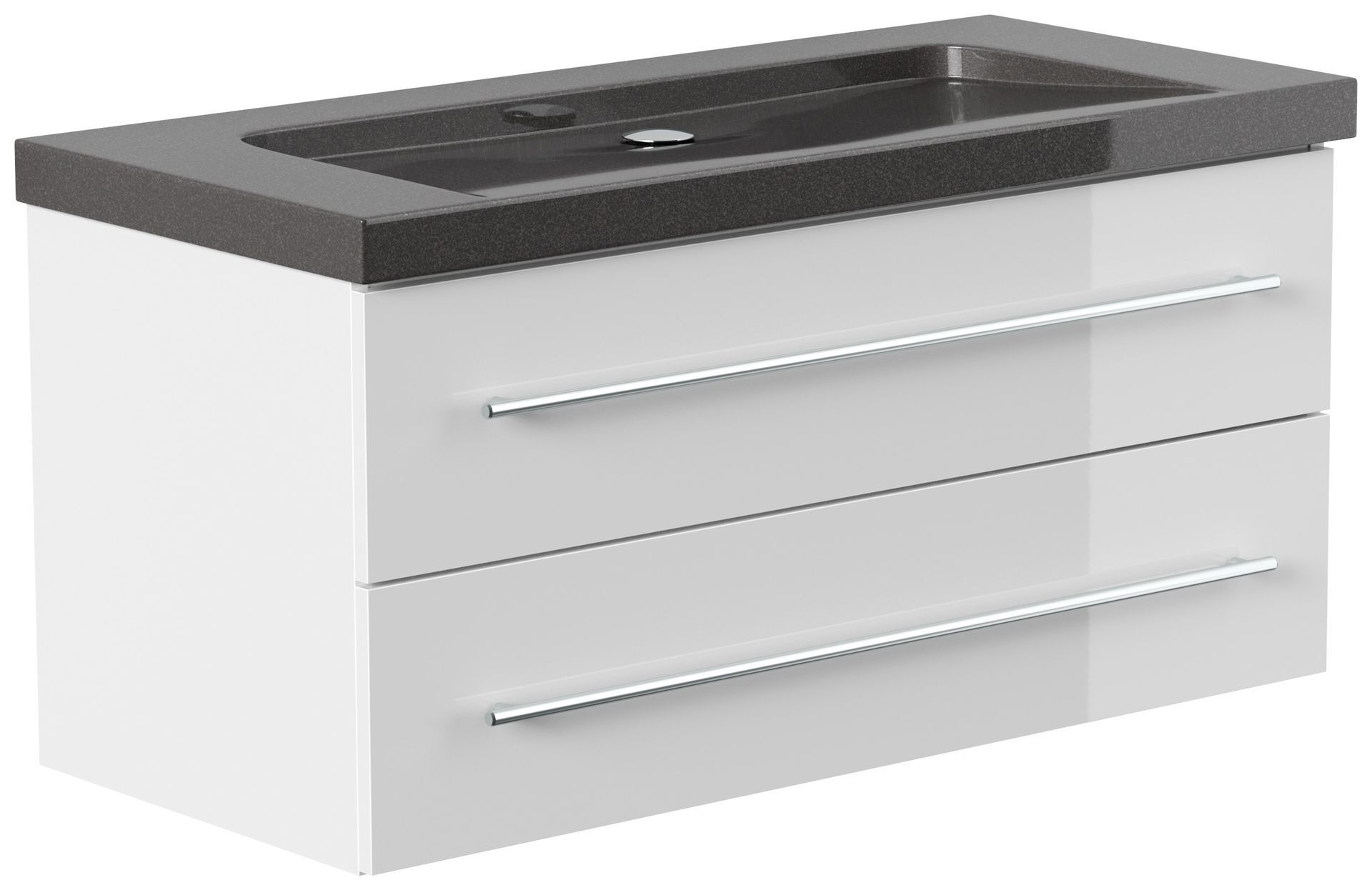 Badmöbel Granit India Black Damo 100 cm ohne Hahnloch SoftClose weiß hochglanz