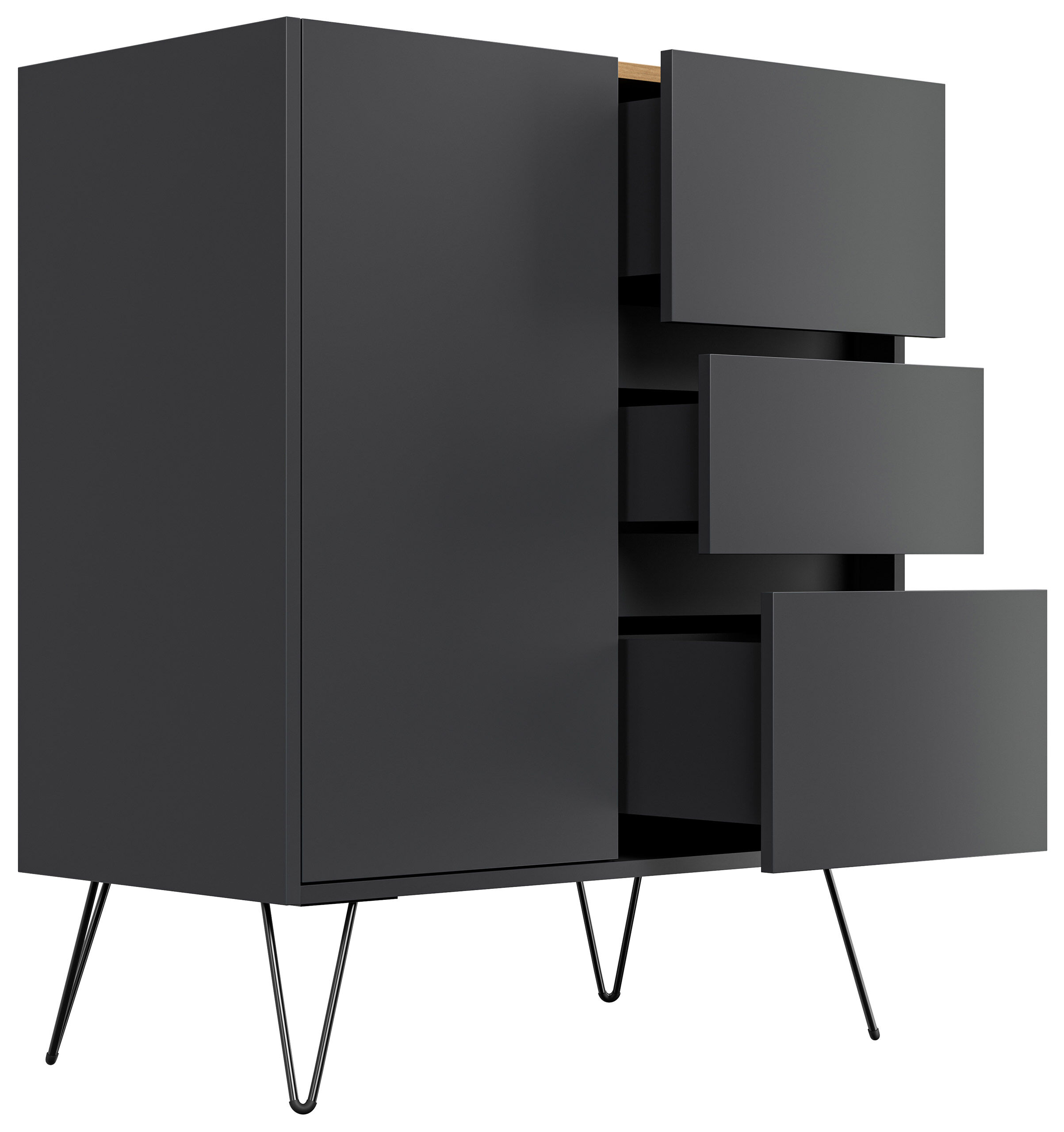 Design Sideboard Kommode Rauk 80cm 3 Greifraum SoftClose 1 Tür Grafit