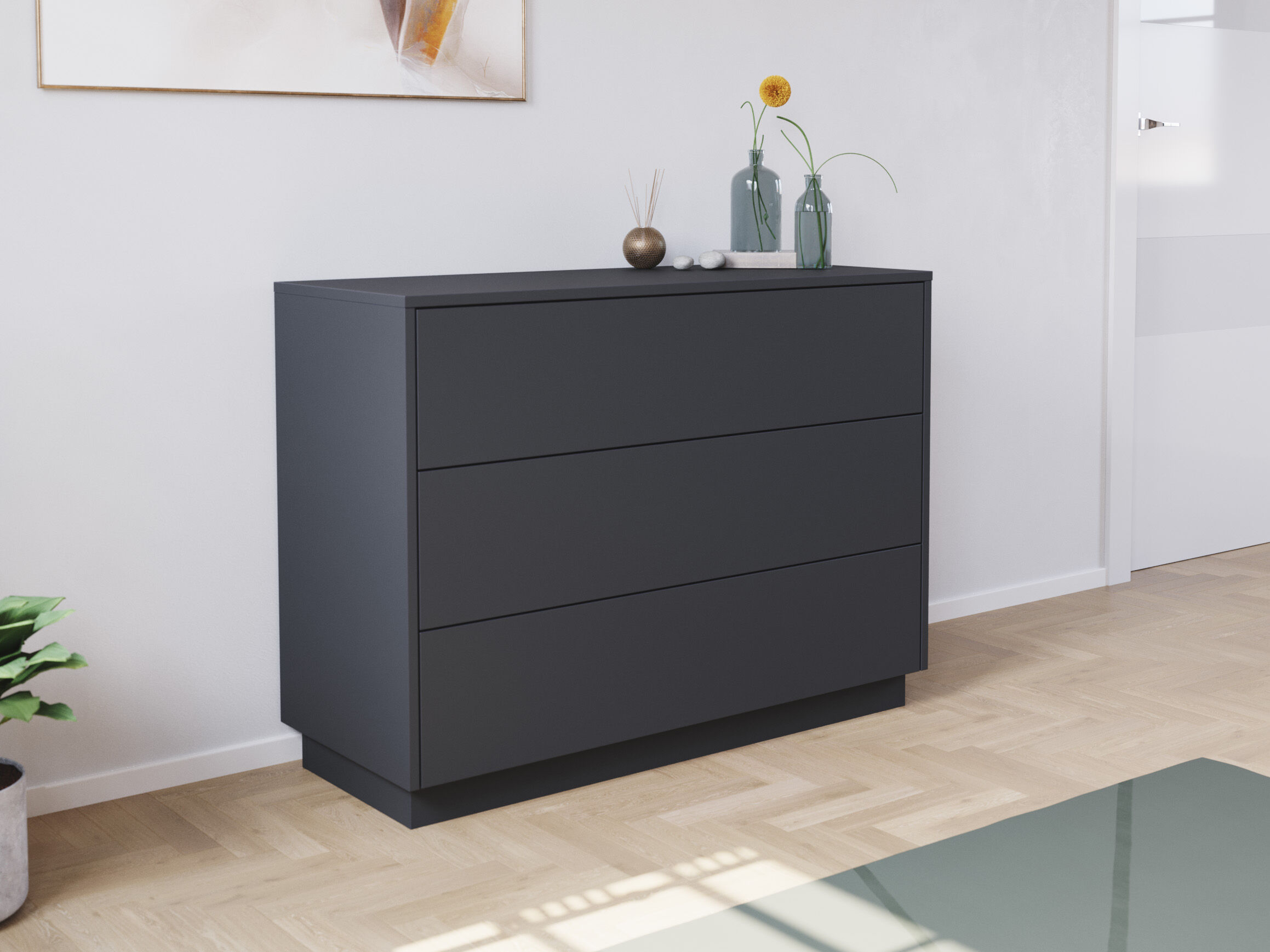 Sideboard Kommode Hero B stehend 100cm 3 Pushauszüge Grafit | Grafit