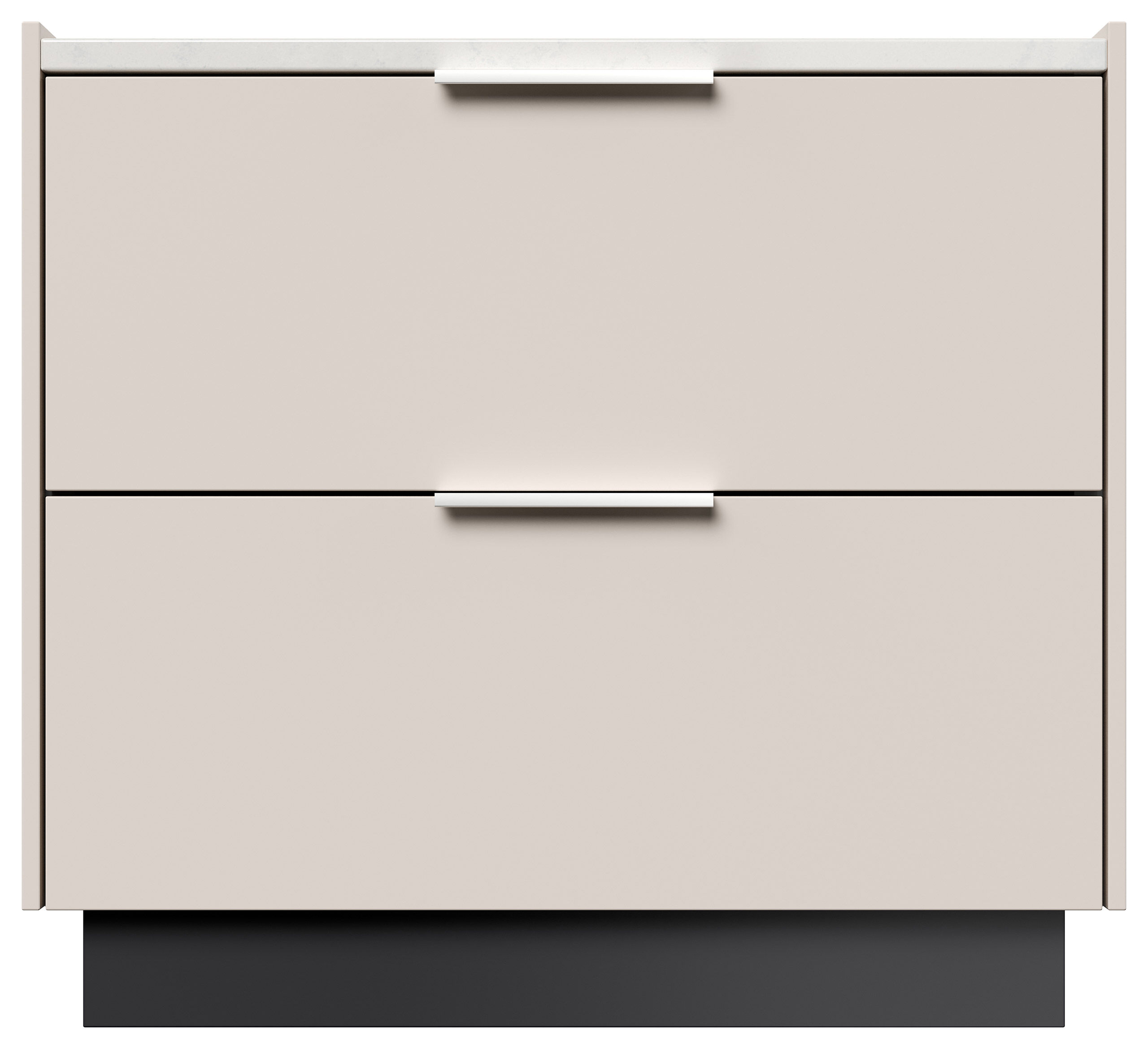 Design Nachttisch Kommode Artem 60cm, Quarztop, 2 Softeinzüge lackiert Weiß Hgl