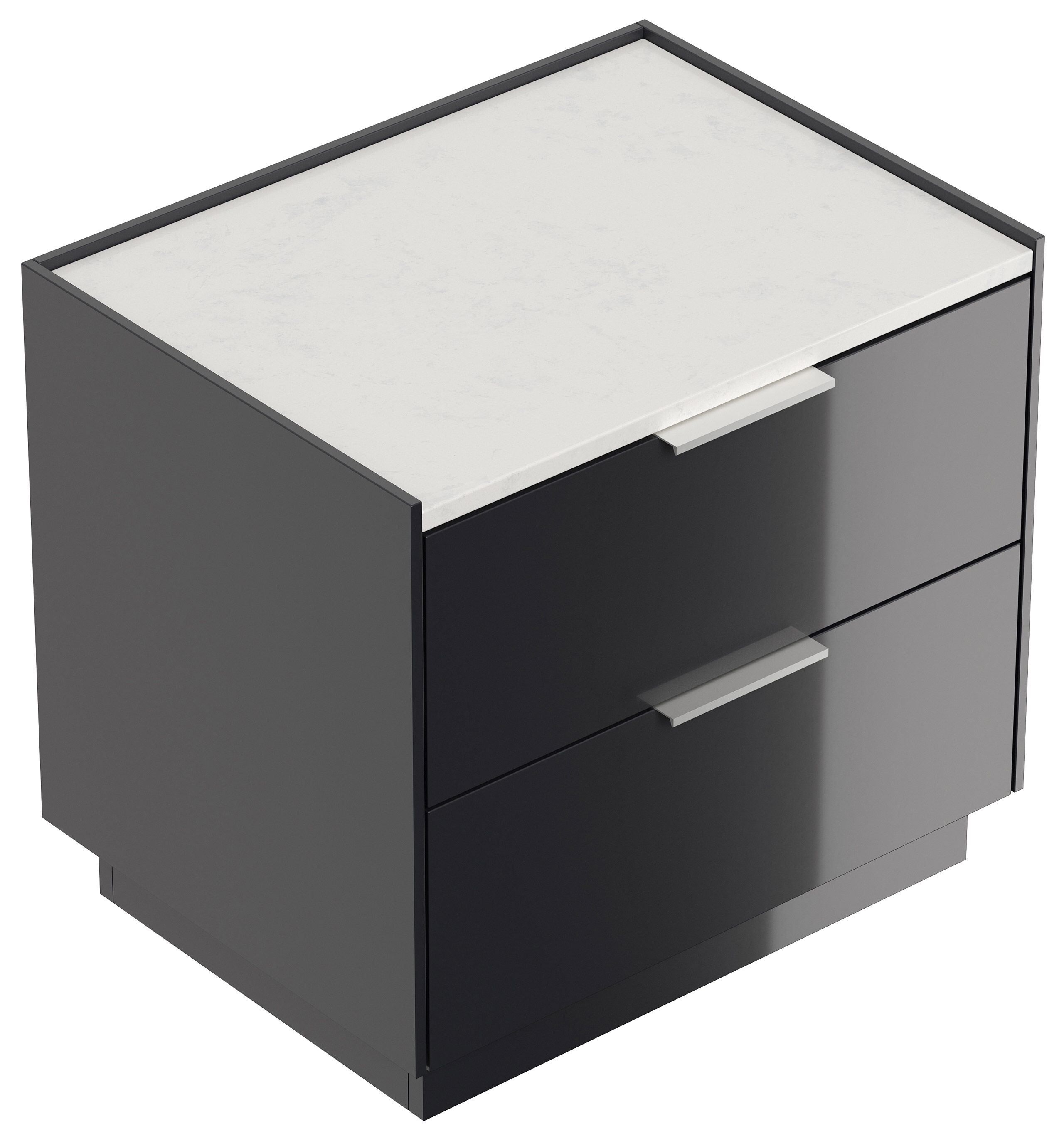 Design Nachttisch Kommode Artem 60cm, Quarztop, 2 Softeinzüge lackiert Weiß Hgl