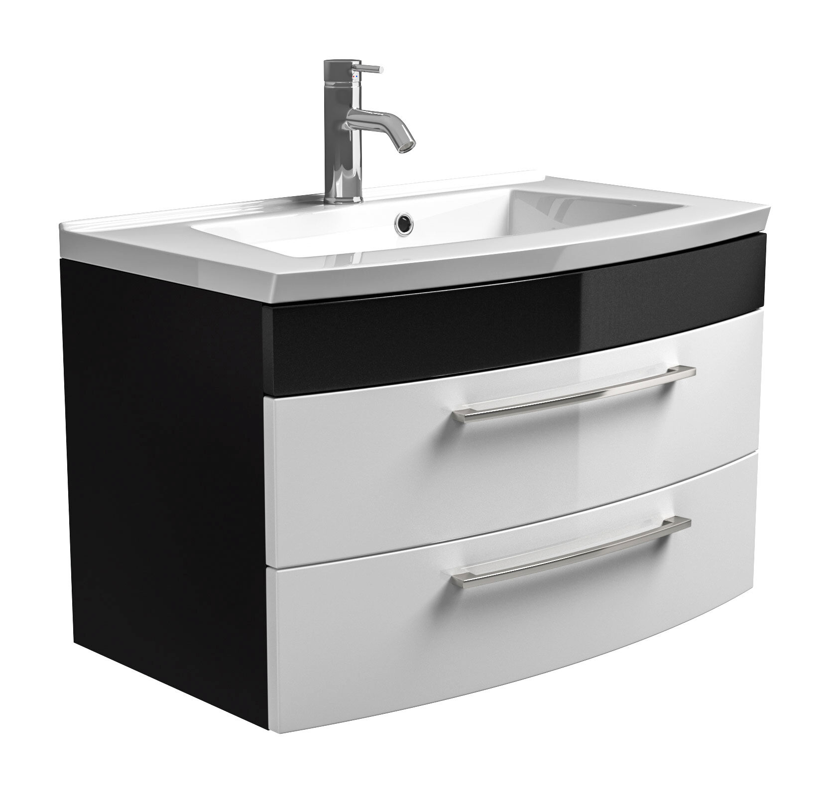 Badmöbel Rima 80 cm 2 Schubladen Weiss hochglanz/Grafit hochglanz