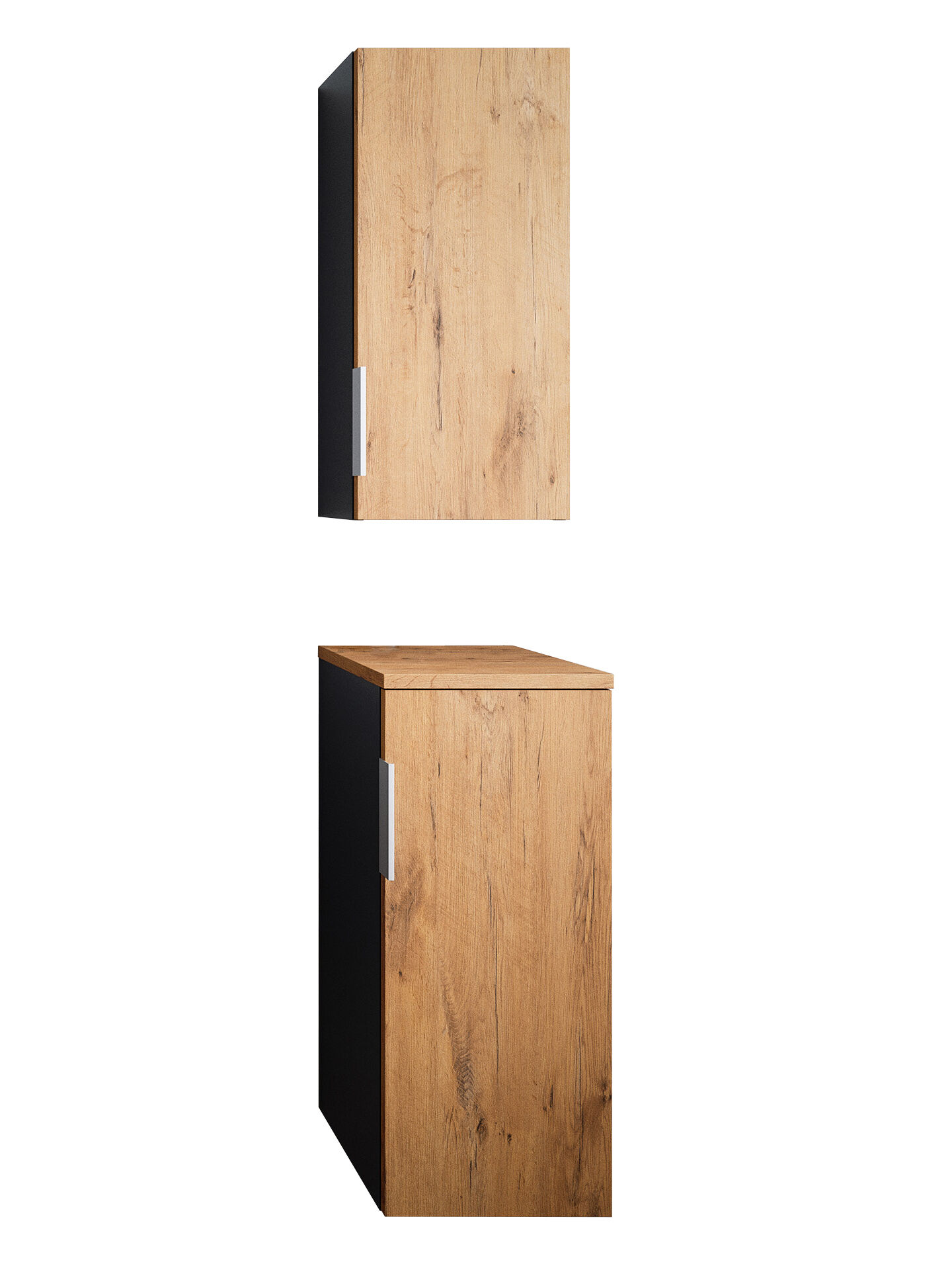 Badschrank 2er Set Vega zur Wandmontage Eiche / Grafit Matt