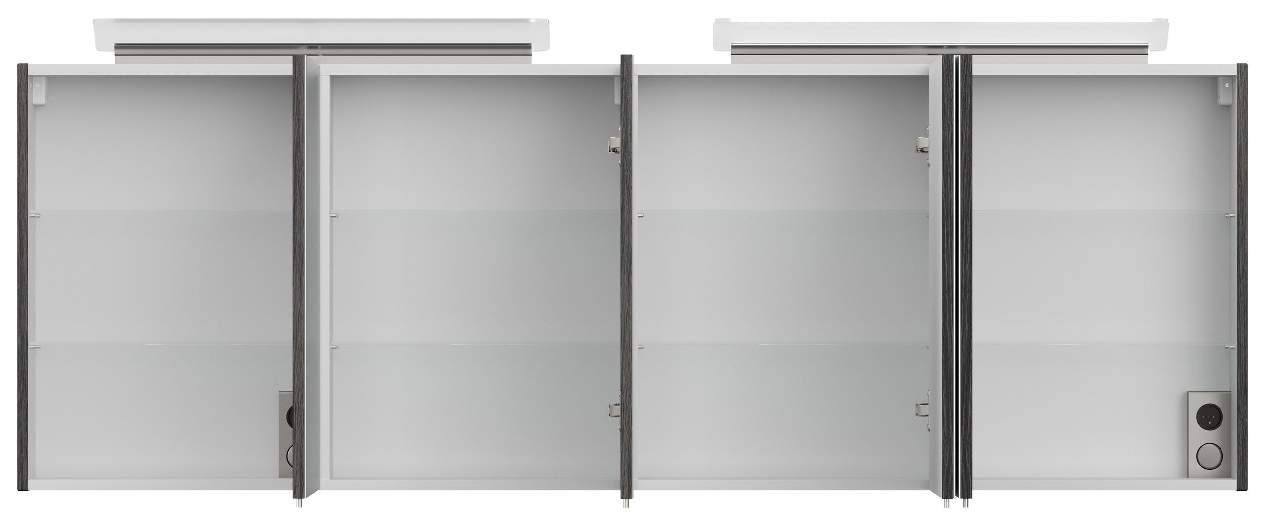 Spiegelschrank 180cm mit Acryl-Lampe und Glasböden Weiss hochglanz