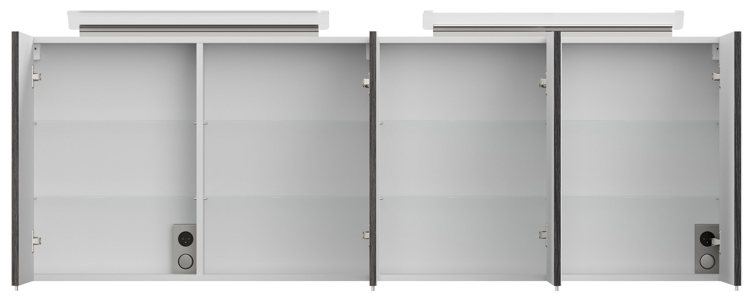 Spiegelschrank 180cm mit Acryl-Lampe und Glasböden Weiss hochglanz