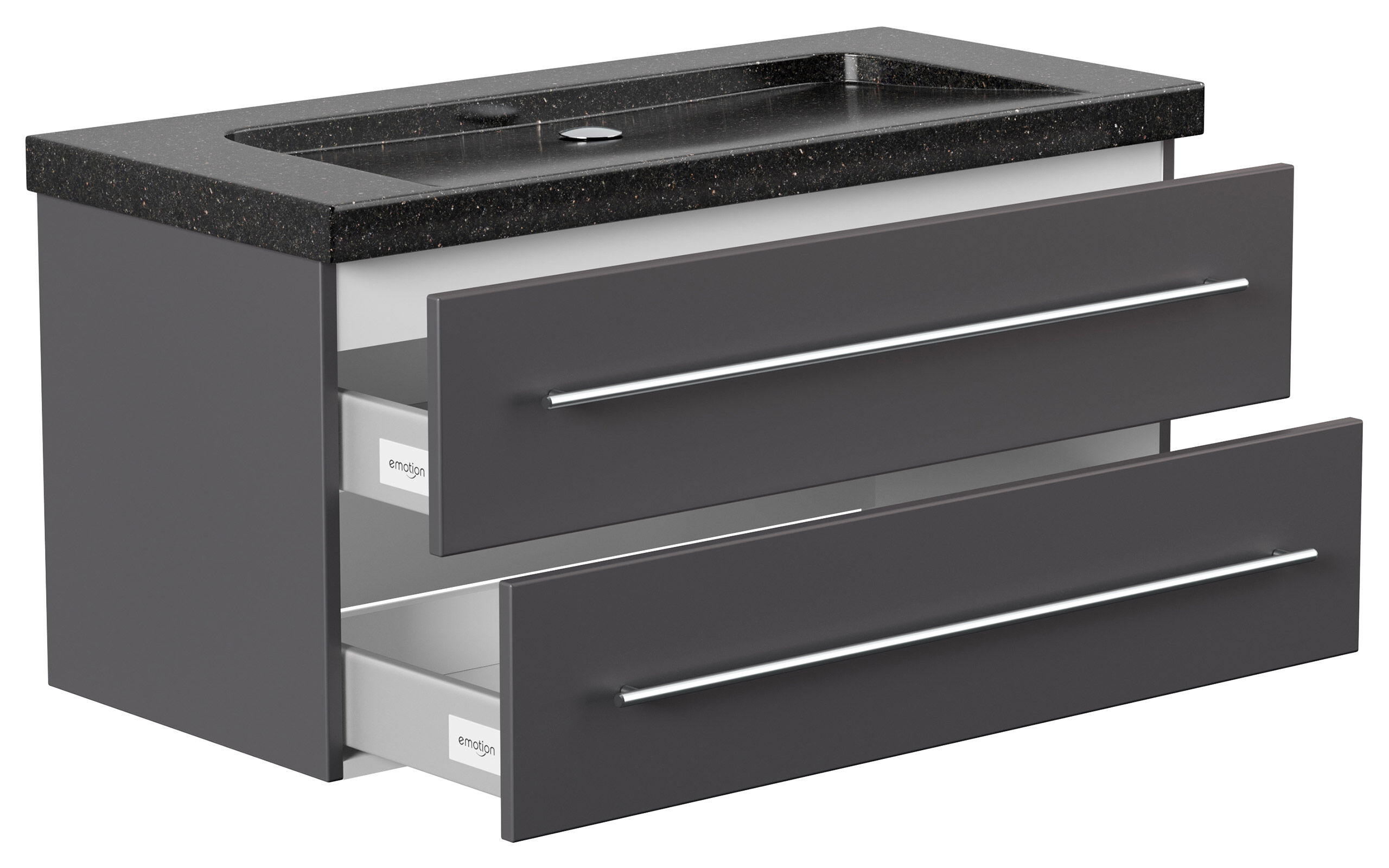 Badmöbel Granit Galaxy Black Damo 100 cm ohne Hahnloch SoftClose anthrazit