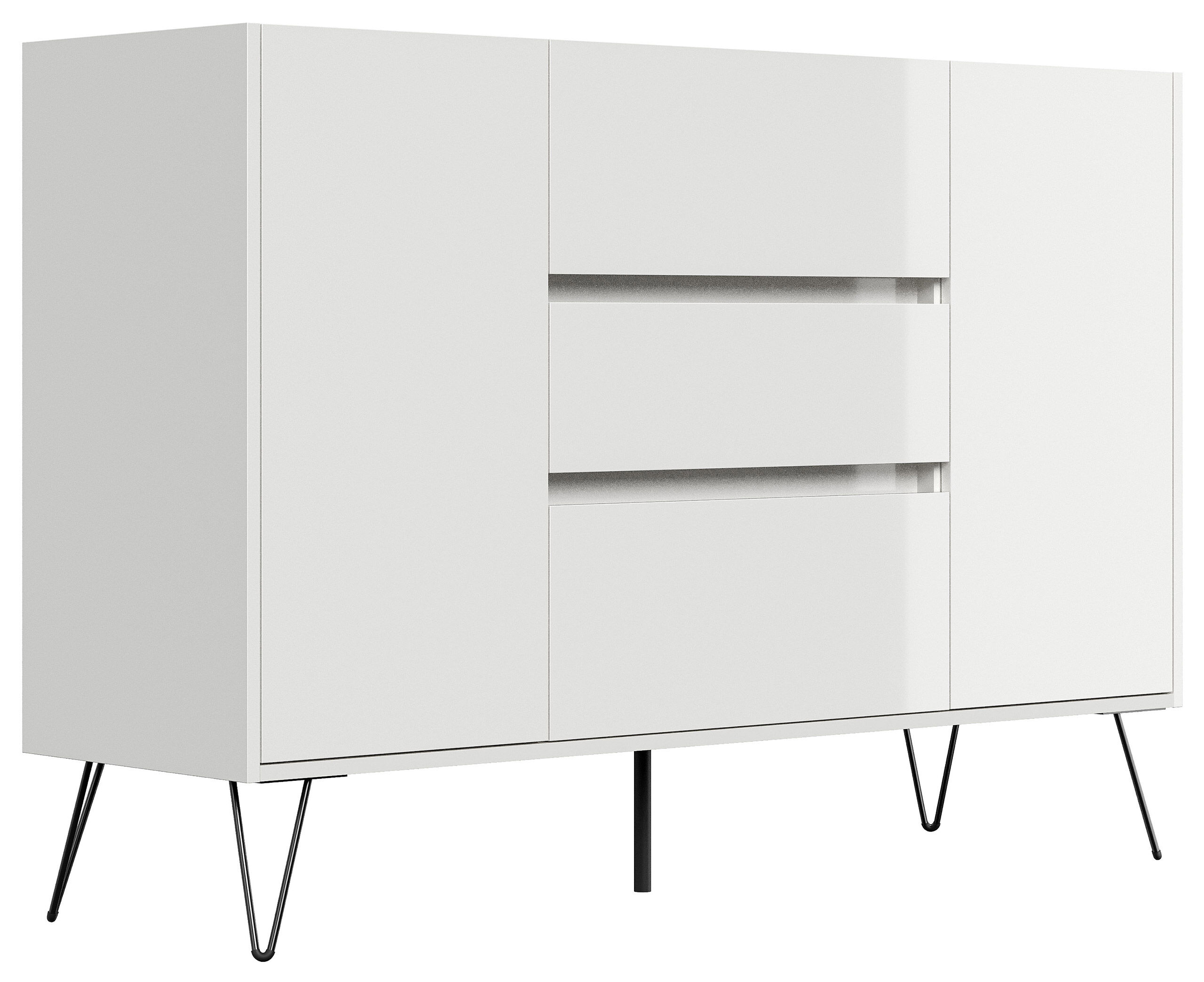 Sideboard Yako XL 140cm 3 SoftClose 2 Türen Weiß/Eiche Top