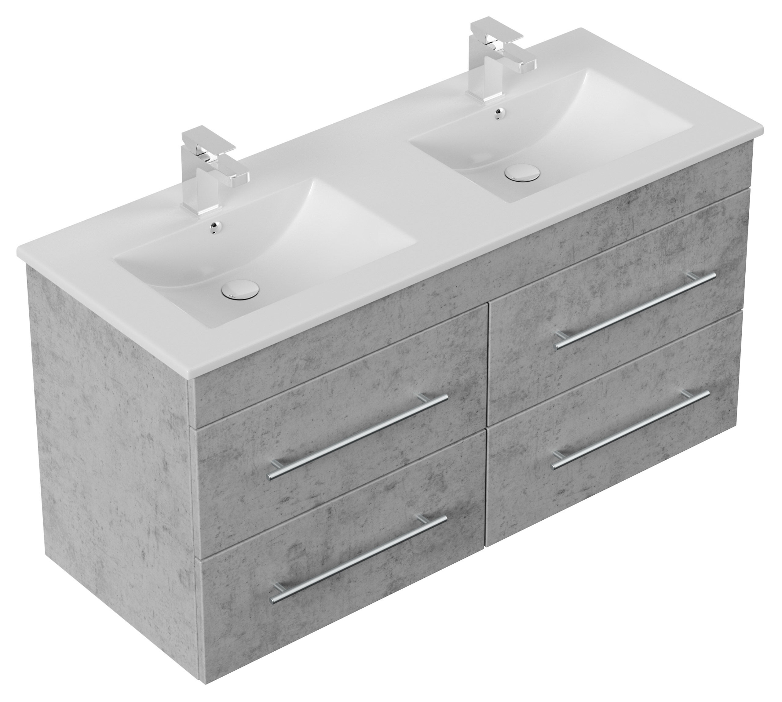 Badmöbelset Helios 4 tlg inkl Spiegelschrank, Hochschränke SoftClose beton