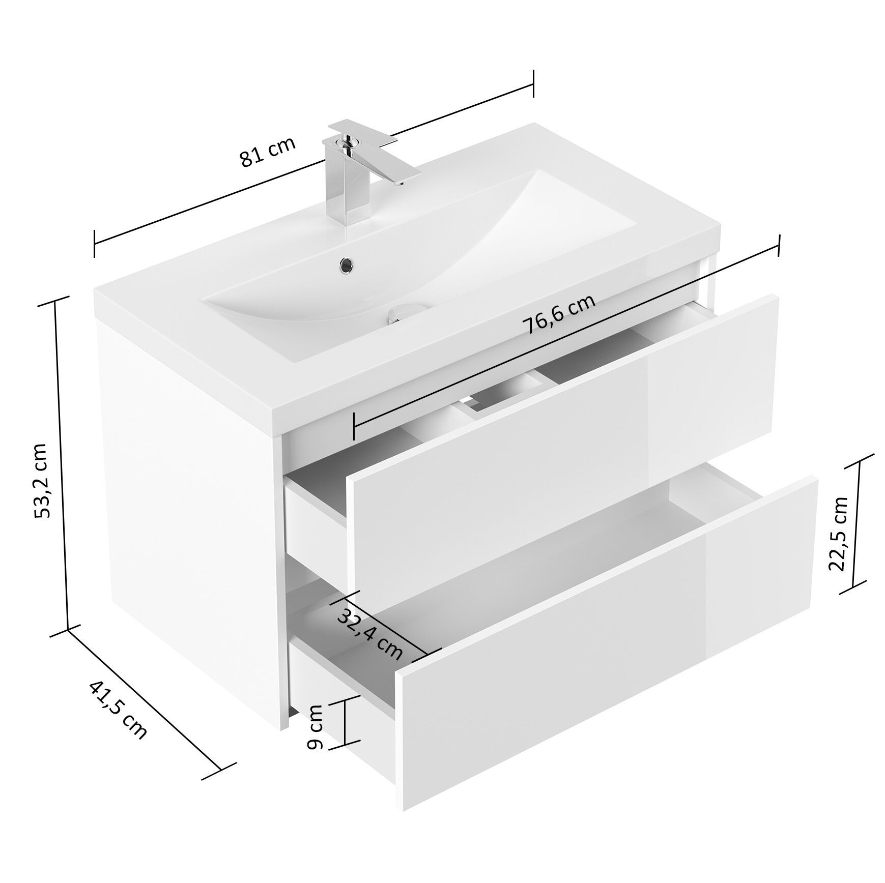 Badmöbel Melora & Waschtisch 80cm 2 Greifraum SoftClose Auszüge eiche gold