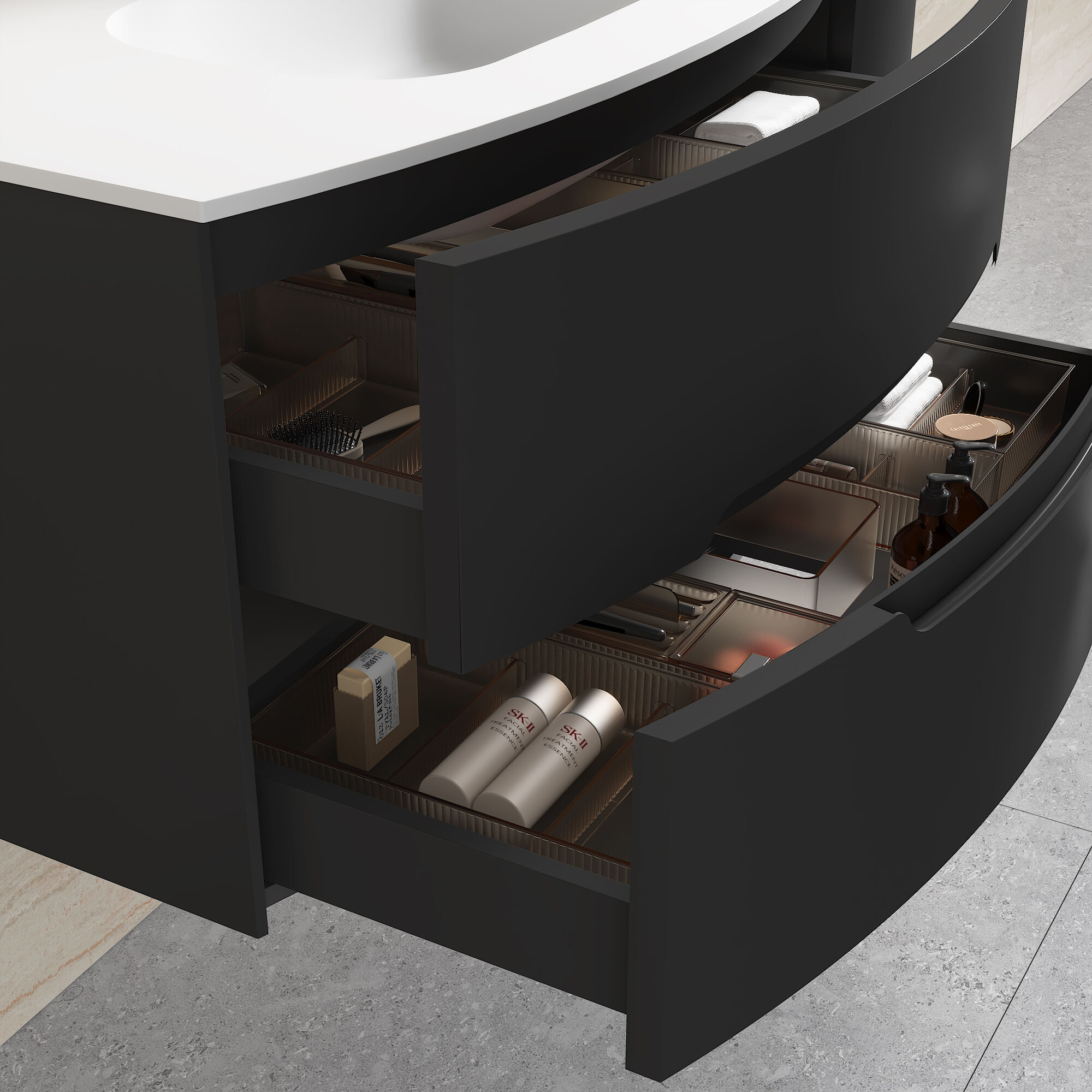 Badmöbel Set Riva 3tlg. 100 cm mit Spiegelschrank montiert schwarz matt