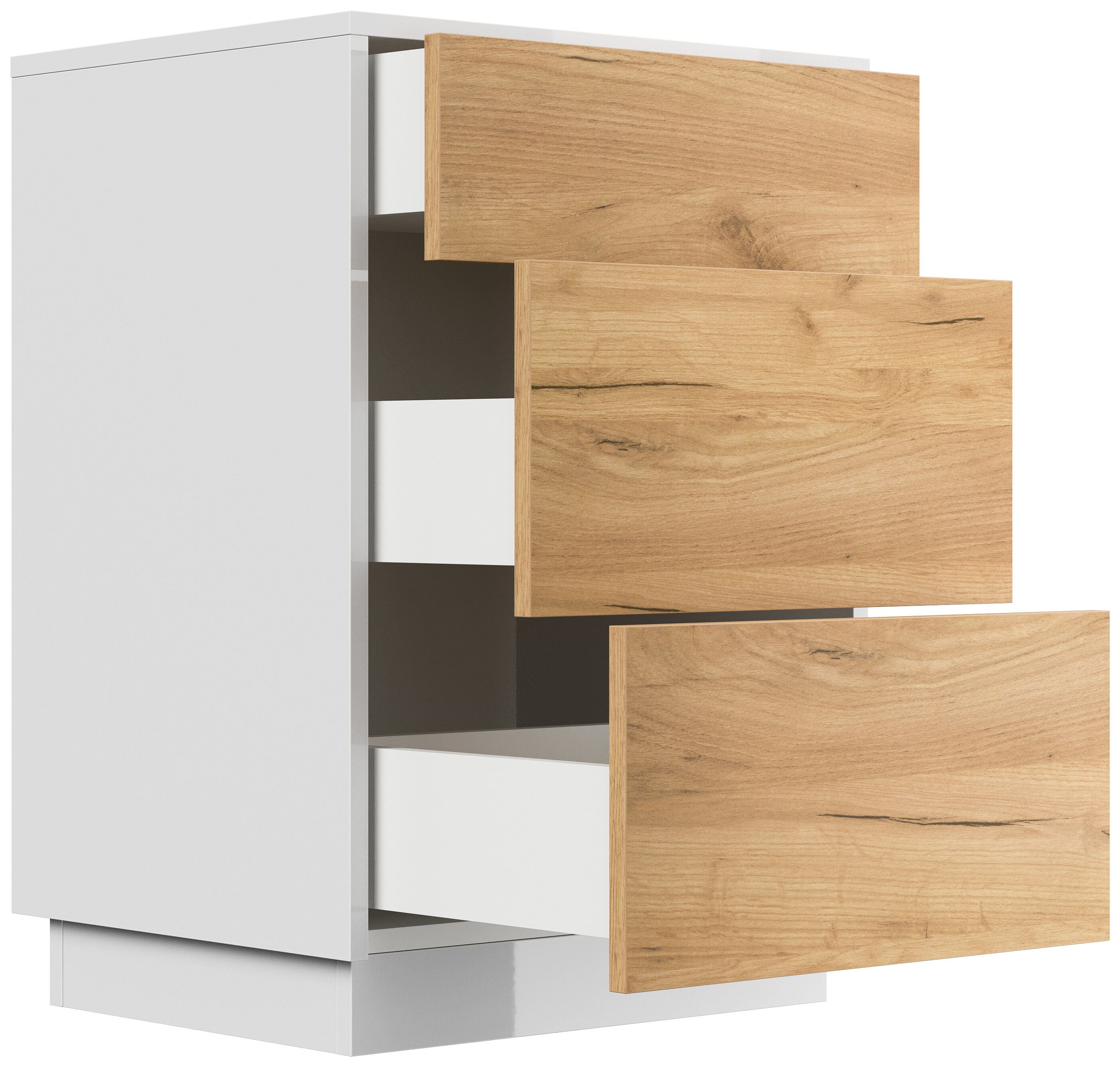 Design Nachttisch Lux M 50cm stehend, 3 Pushauszüge Grafit Eiche