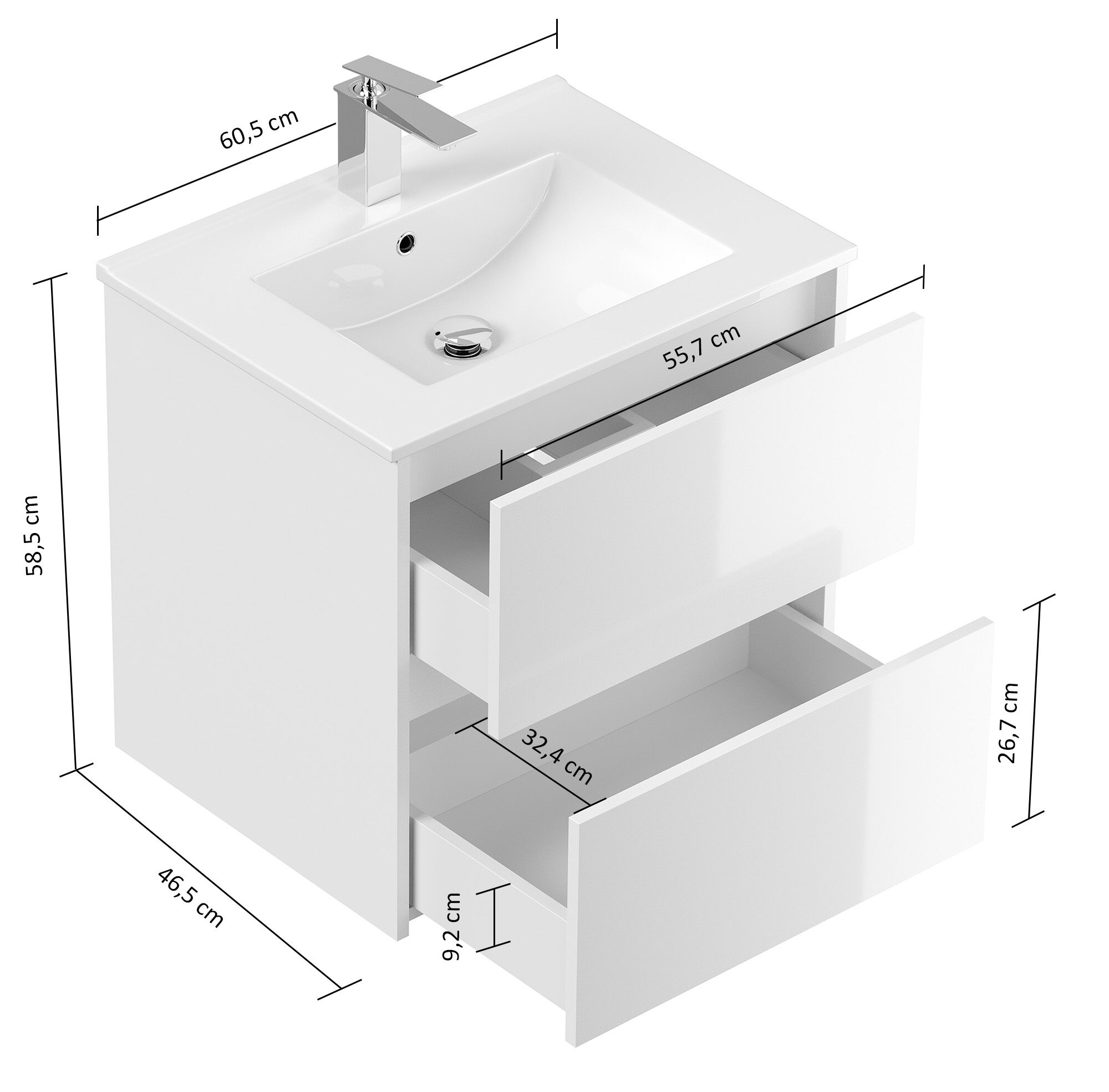 Badmöbelset Taifun 60cm 4tlg mit Spiegelschrank & 2x Seitenschrank eiche gold
