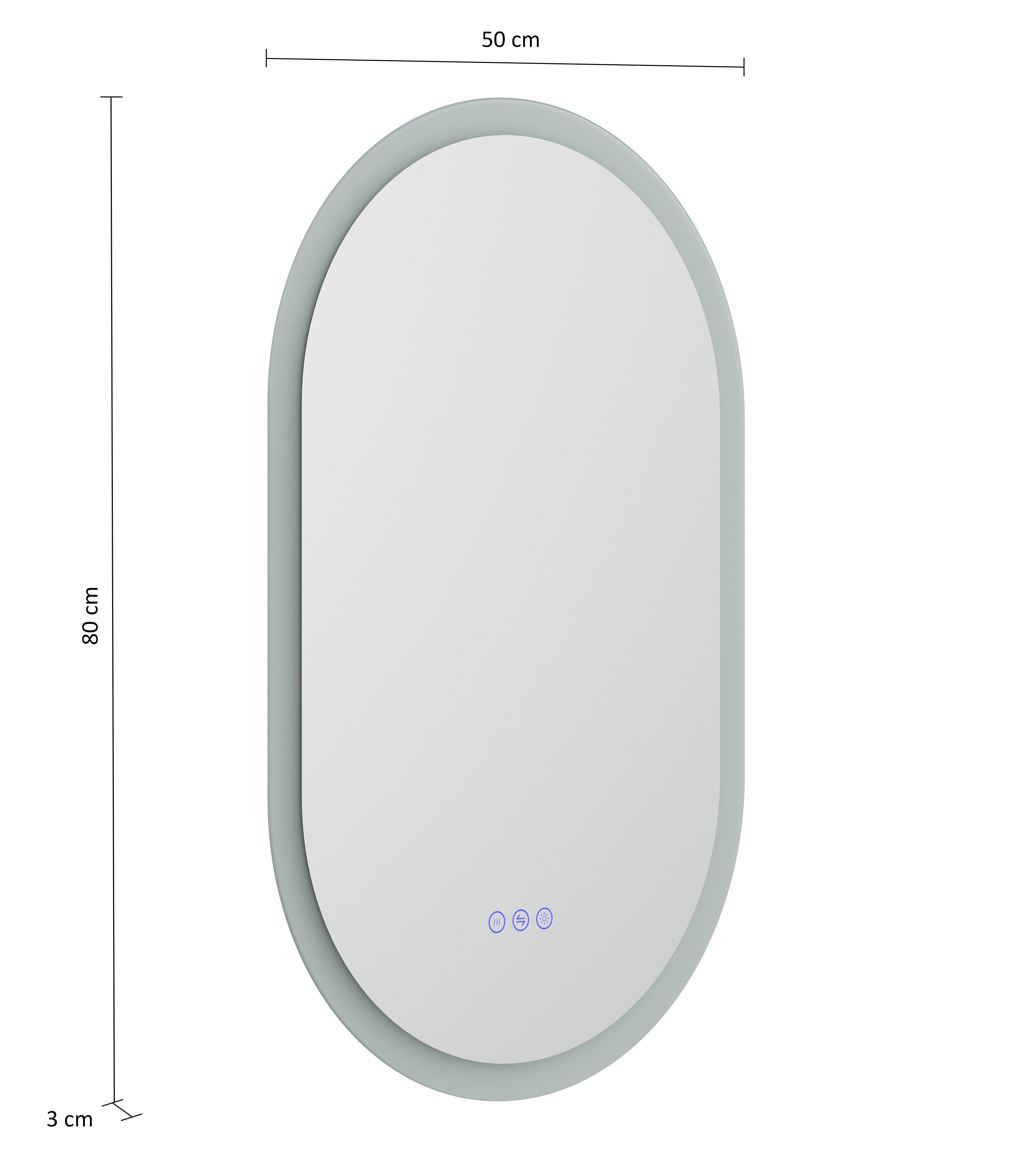 Ovaler LED Spiegel 50x80cm mit Touch Bedienung