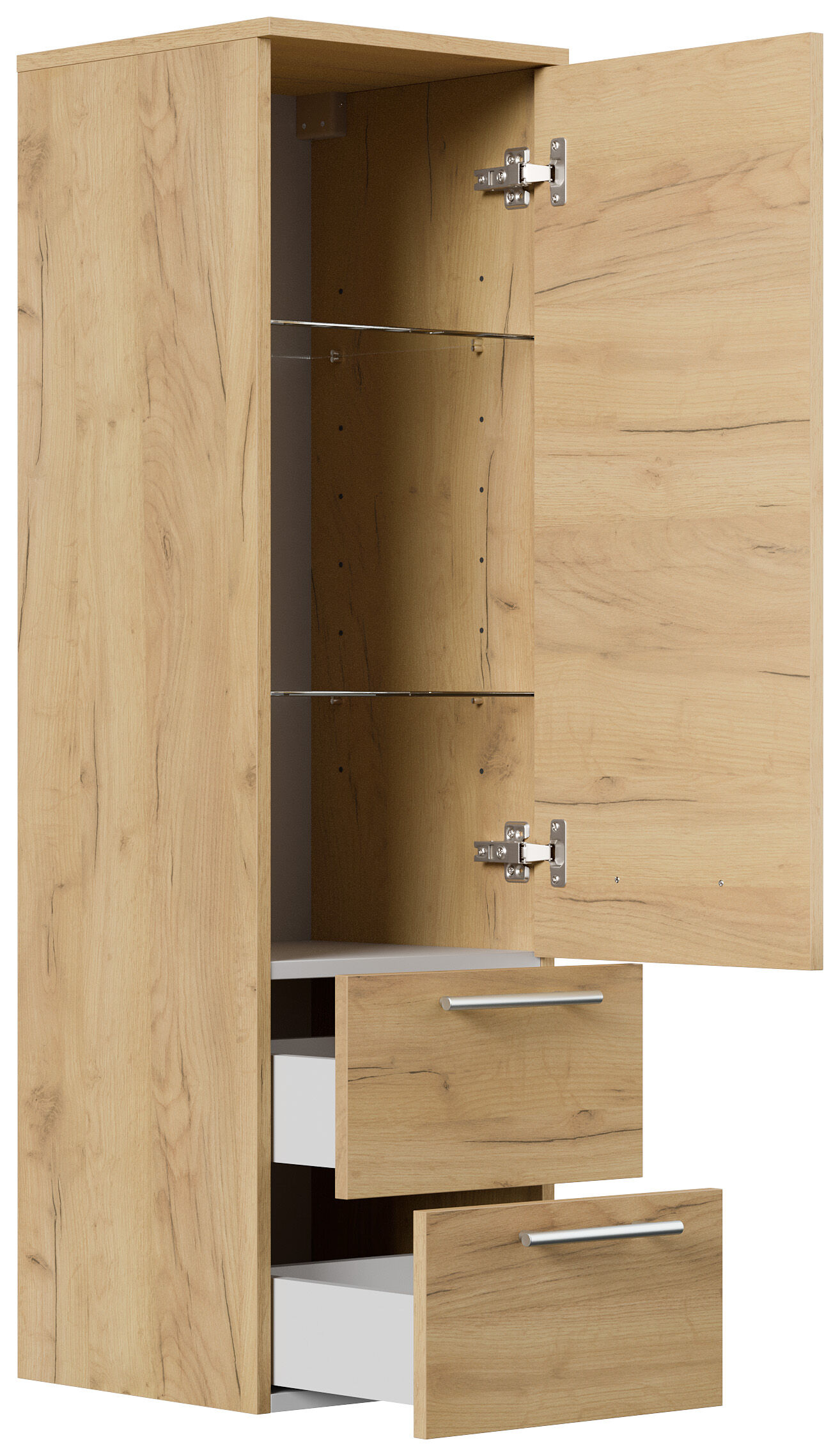 Badmöbel Set Firenze 90 3tlg. LED Spiegel und Seitenschrank eiche gold