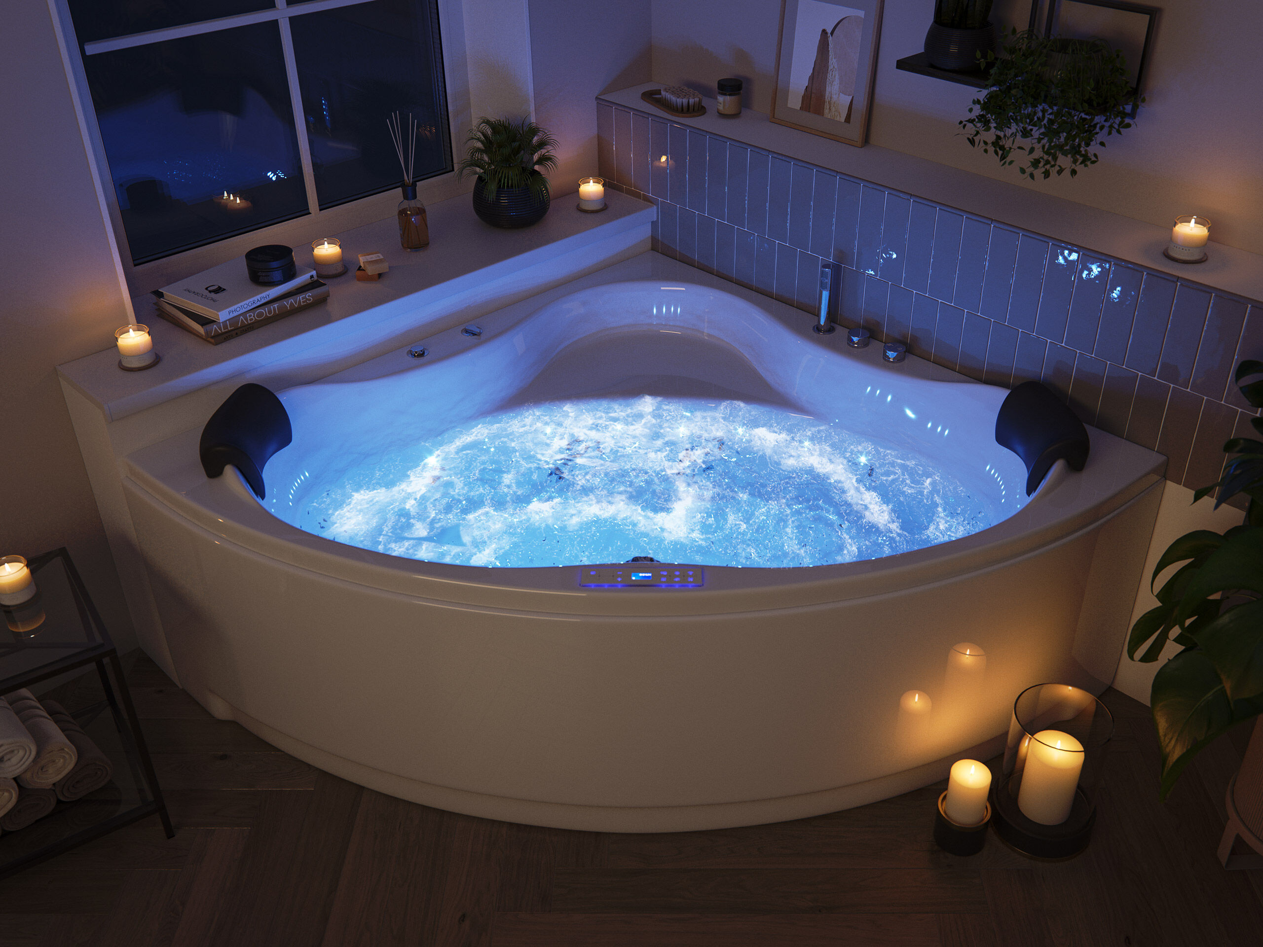 Deluxe Whirlpool Enjoy Ultra 150cm Made in Germany 80 Düsen & LED mit Armatur