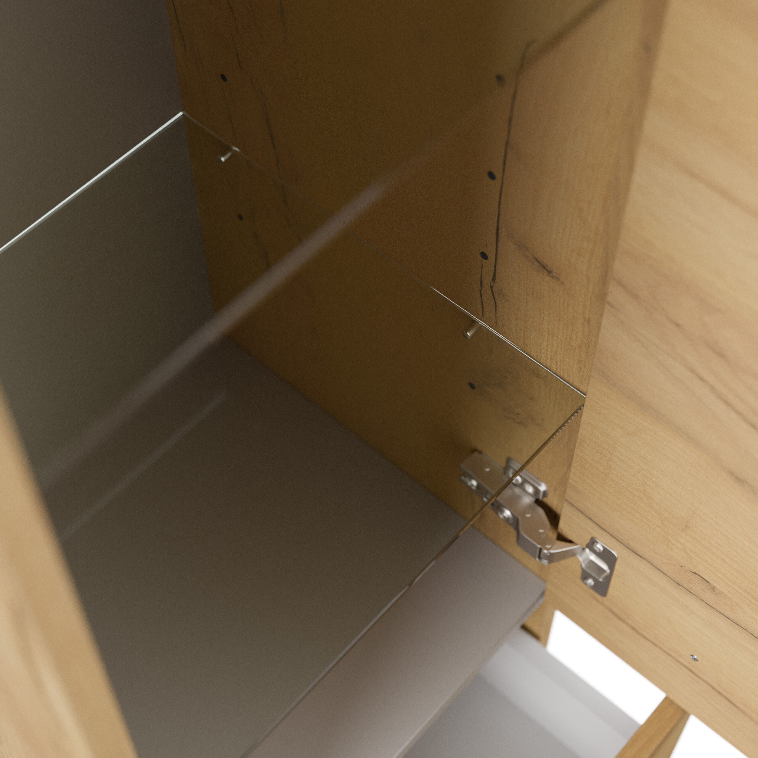 Hochschrank 120 cm eiche gold mit Glaseinlagen