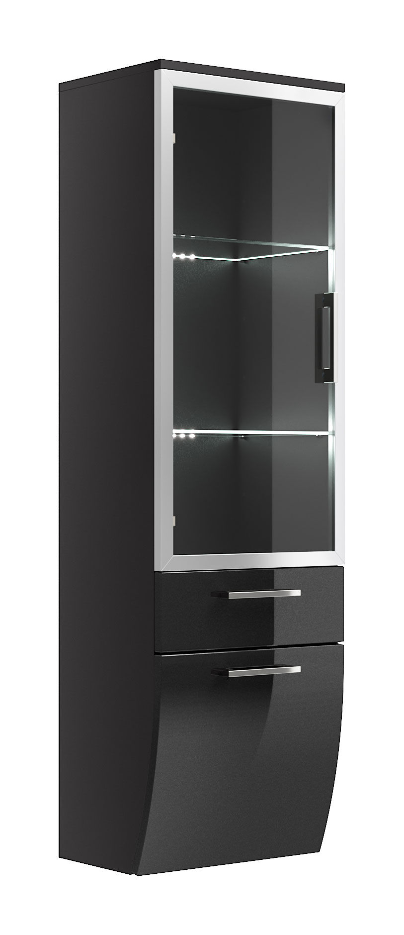 Hochschrank Rima 135 cm mit Glastür rund Anthrazit