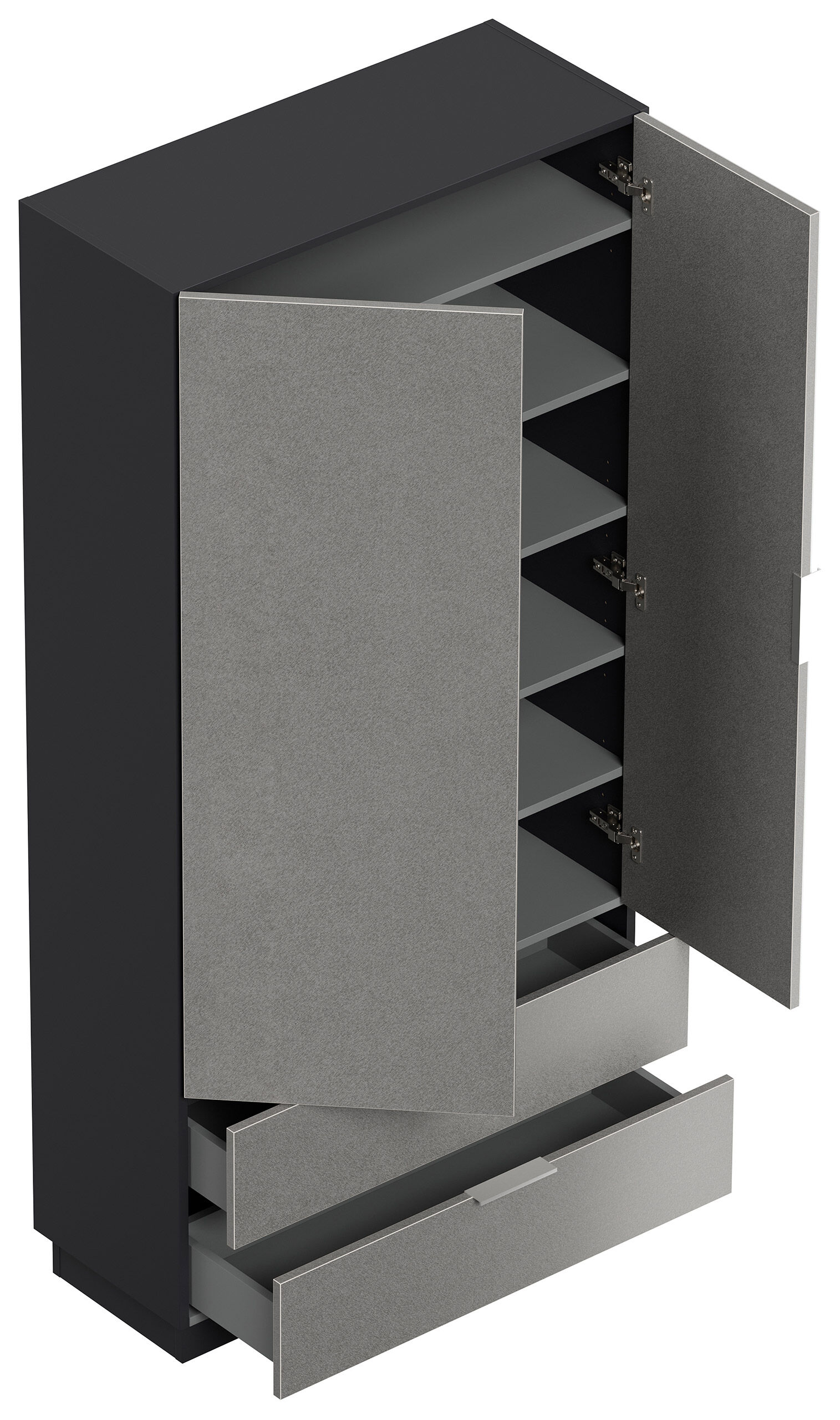 Schuhschrank Castello-L Spiegeltür 2 Softeinzüge 30 Paar Creme-Grafit