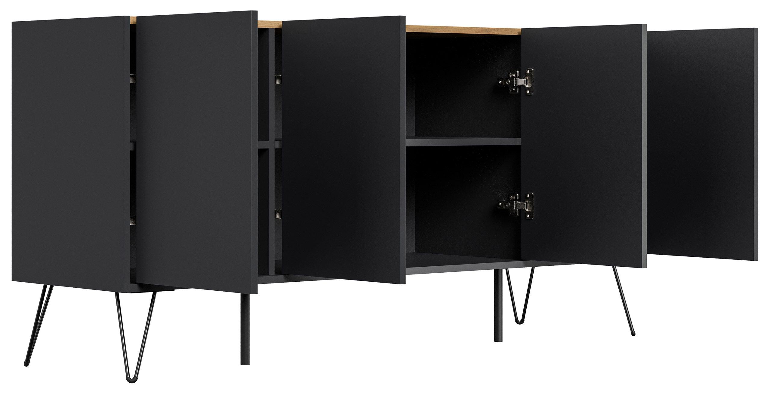 Raumwunder XL Sideboard Kommode Maxim 155cm stehend 4 Türen Grafit/Eiche Top