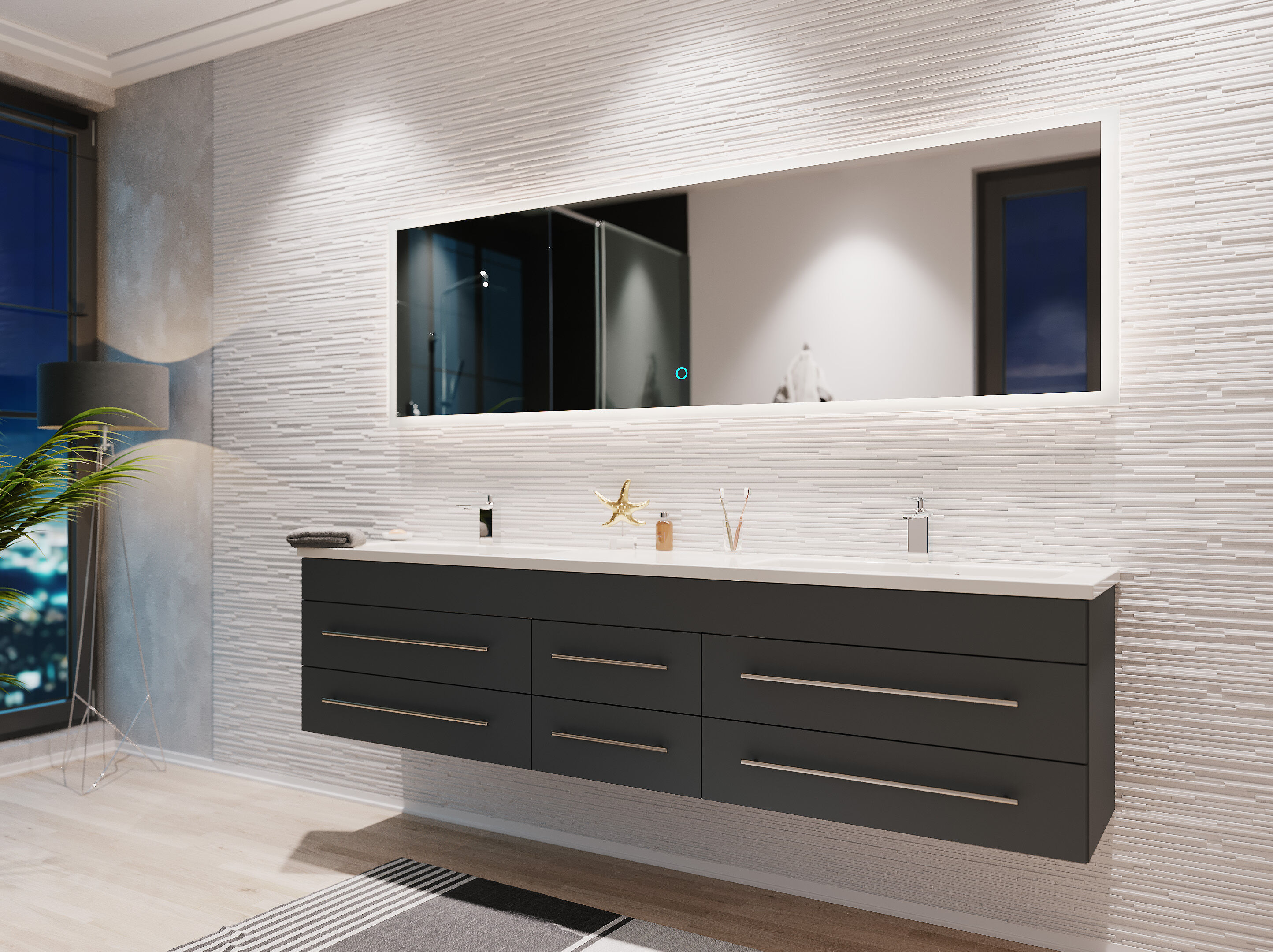 Badmöbelset Colossos200 2-teilig LED Spiegel eiche gold