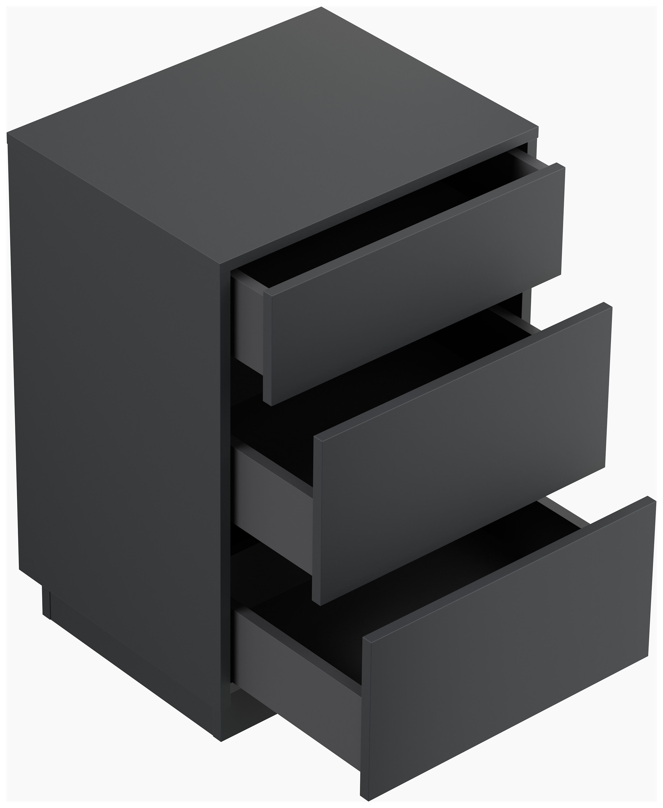 Design Nachttisch Lux M 50cm stehend, 3 Pushauszüge Grafit Eiche