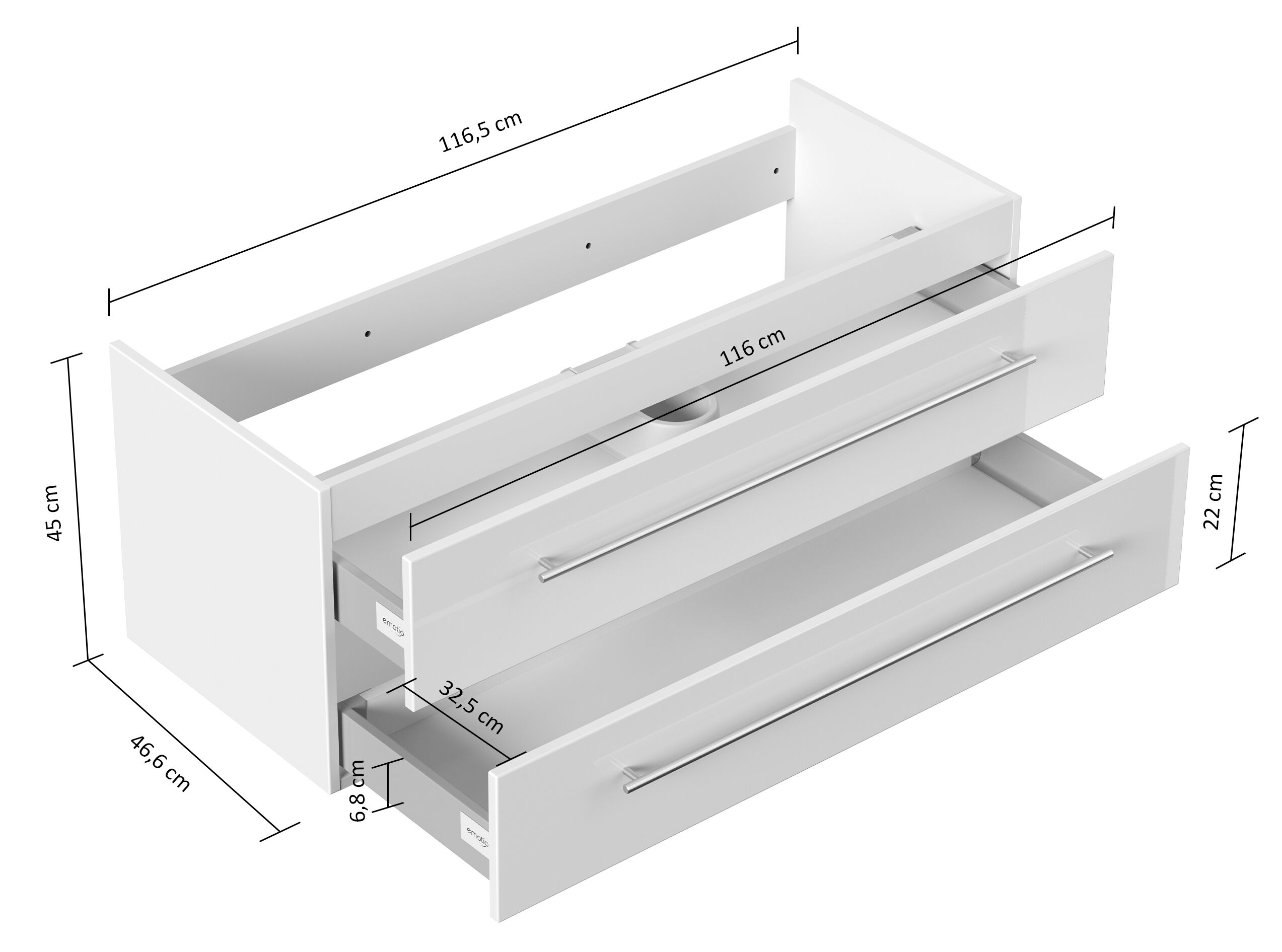 Unterschrank für Geberit Icon 120 cm SoftClose silbereiche