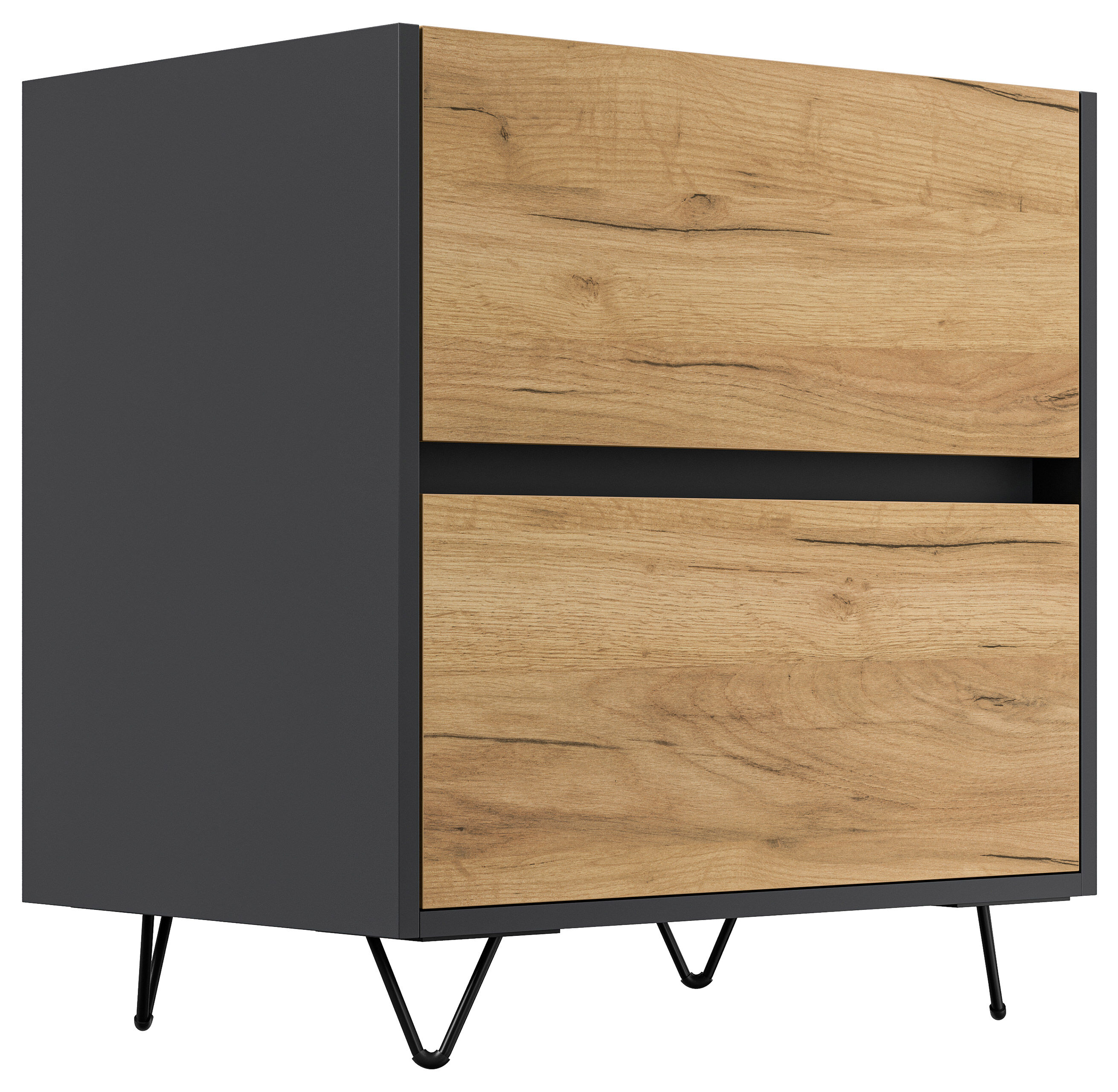 Nachttisch Yako 60cm 2 SoftClose stehend Weiß & Eiche Top