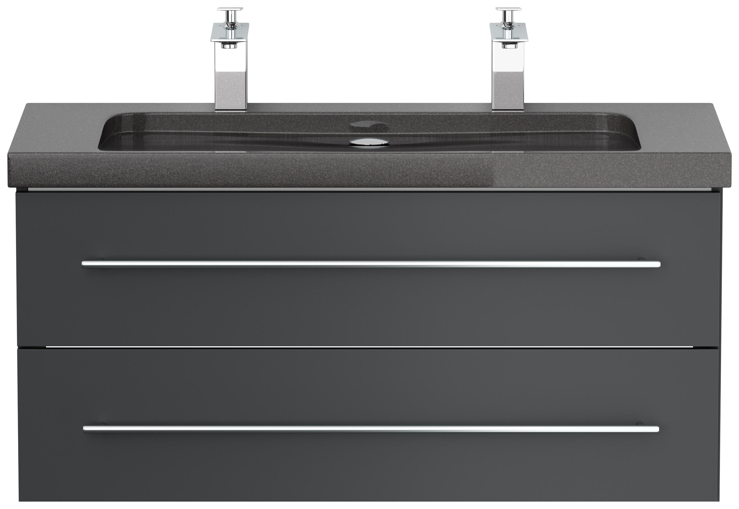 Badmöbel Granit India Black Damo 100 cm 2 Hahnlöcher SoftClose weiß hochglanz