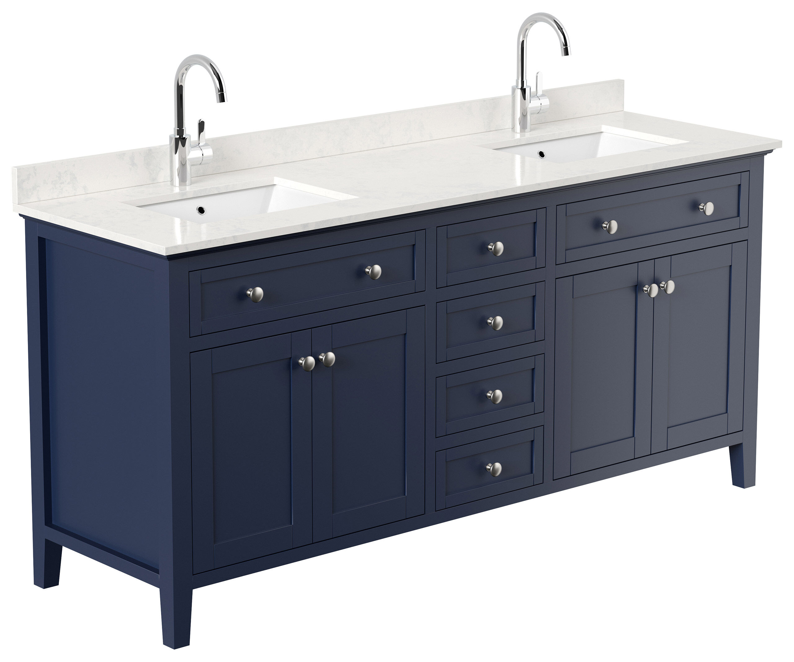 Landhaus Badmöbel-Set 2tlg Postigo 180 Quarz Carrara montiert blau lackiert 