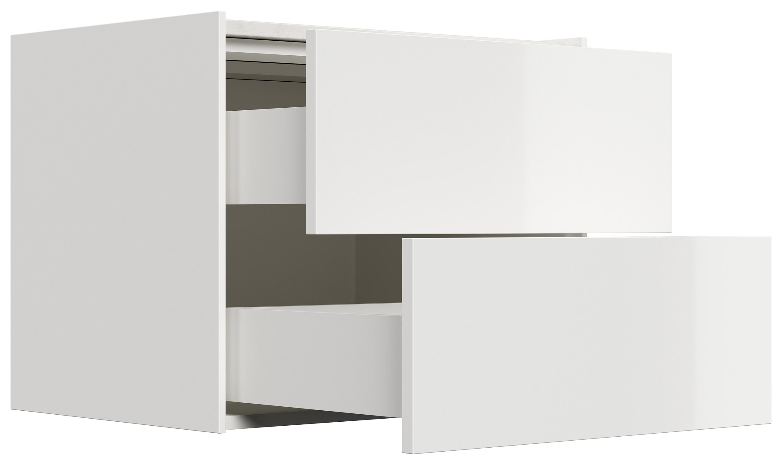 Nachttisch Kommode Somnia L 60cm, Quarztop, 2 Pushauszüge lackiert Weiß Hgl