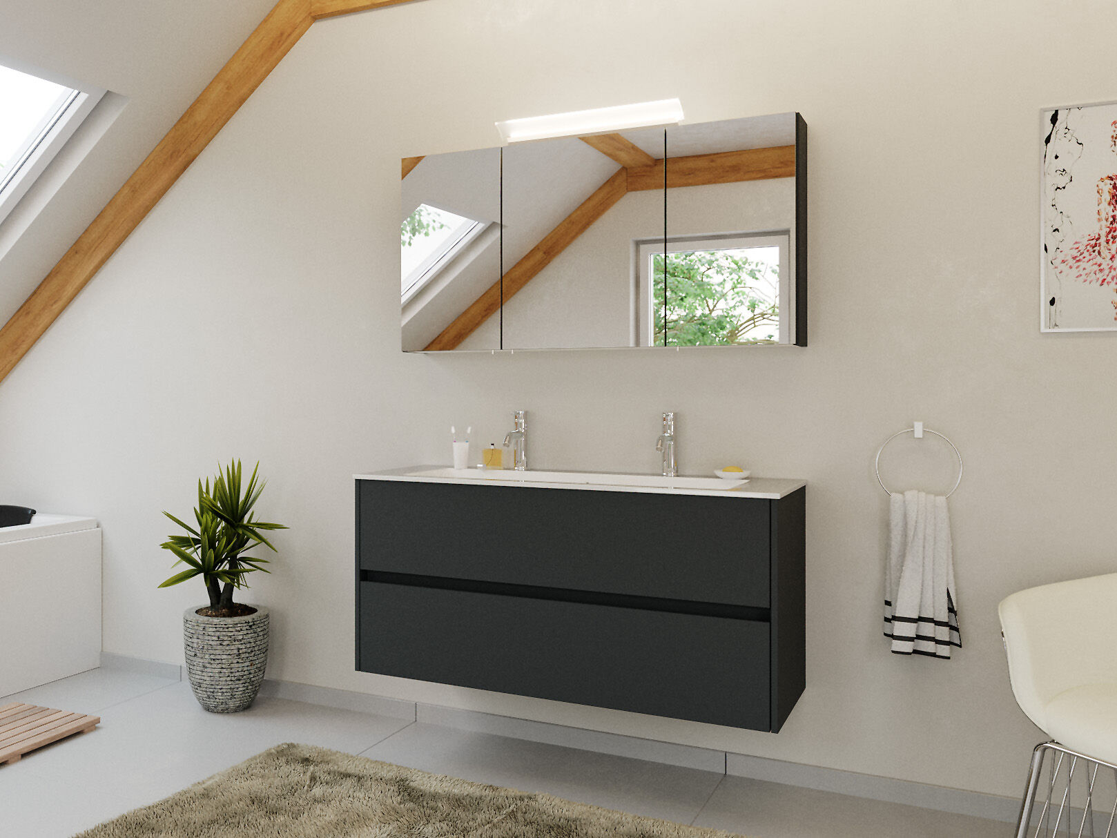 Doppel-Badmöbel Set Taifun 2tlg. 120 cm mit Spiegelschrank eiche gold