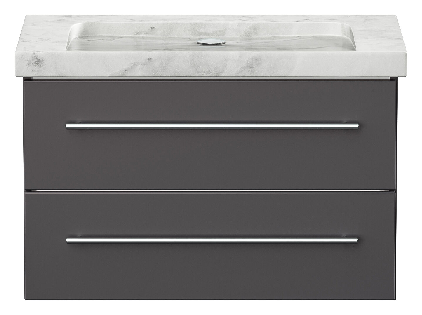 Badmöbel Marmor Carrara White Damo 75 cm ohne Hahnloch SoftClose anthrazit